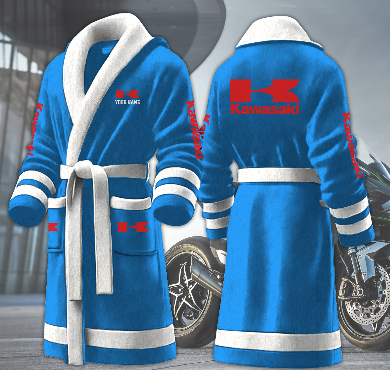 kawasaki motocycles personalized fleece bathrobe neegm