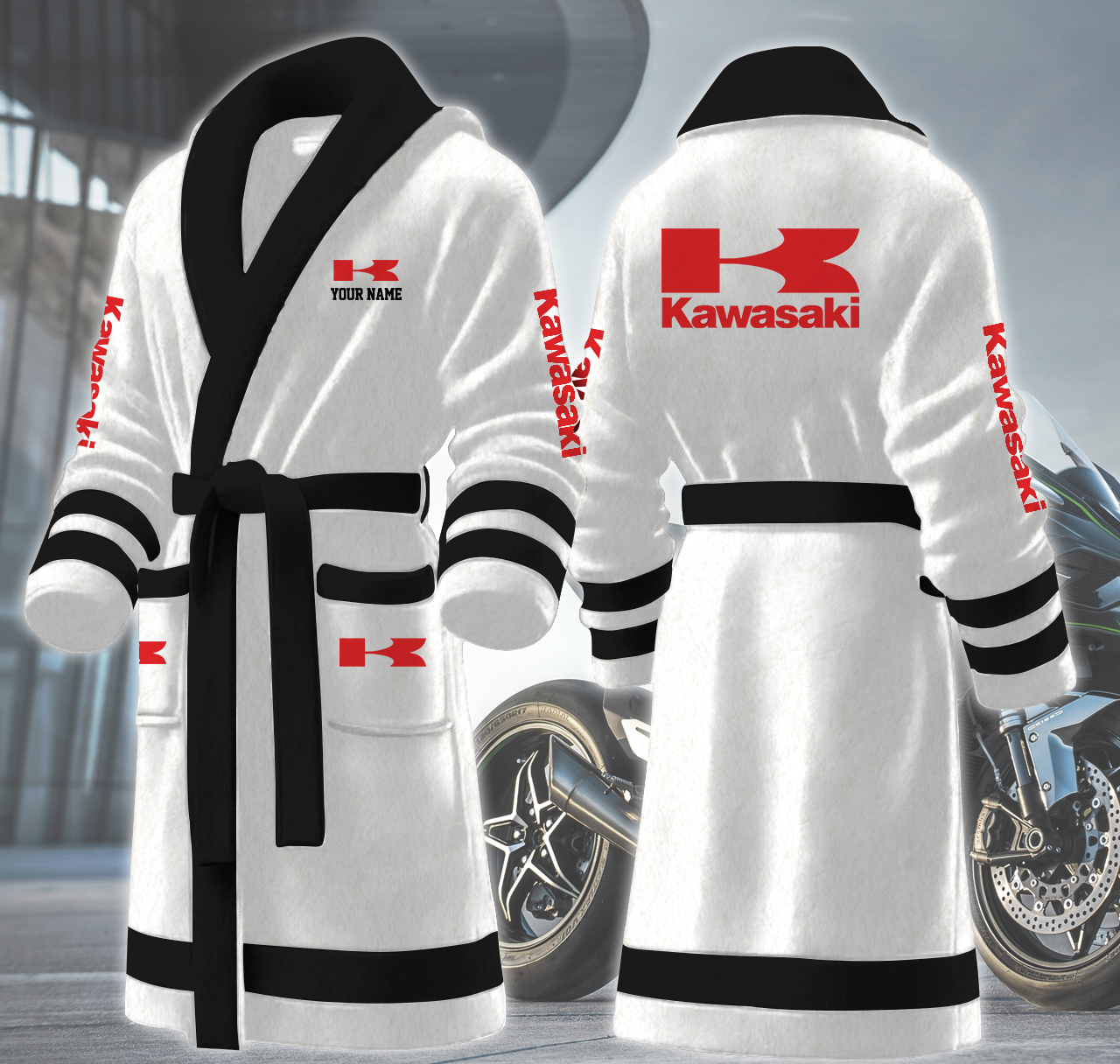 kawasaki motocycles personalized fleece bathrobe vj8qr