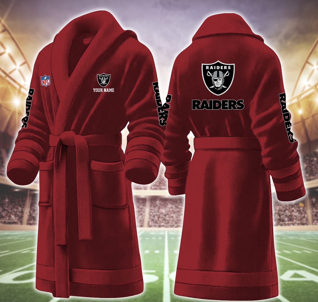 las vegas raiders nfl personalized fleece bathrobe 50vjb