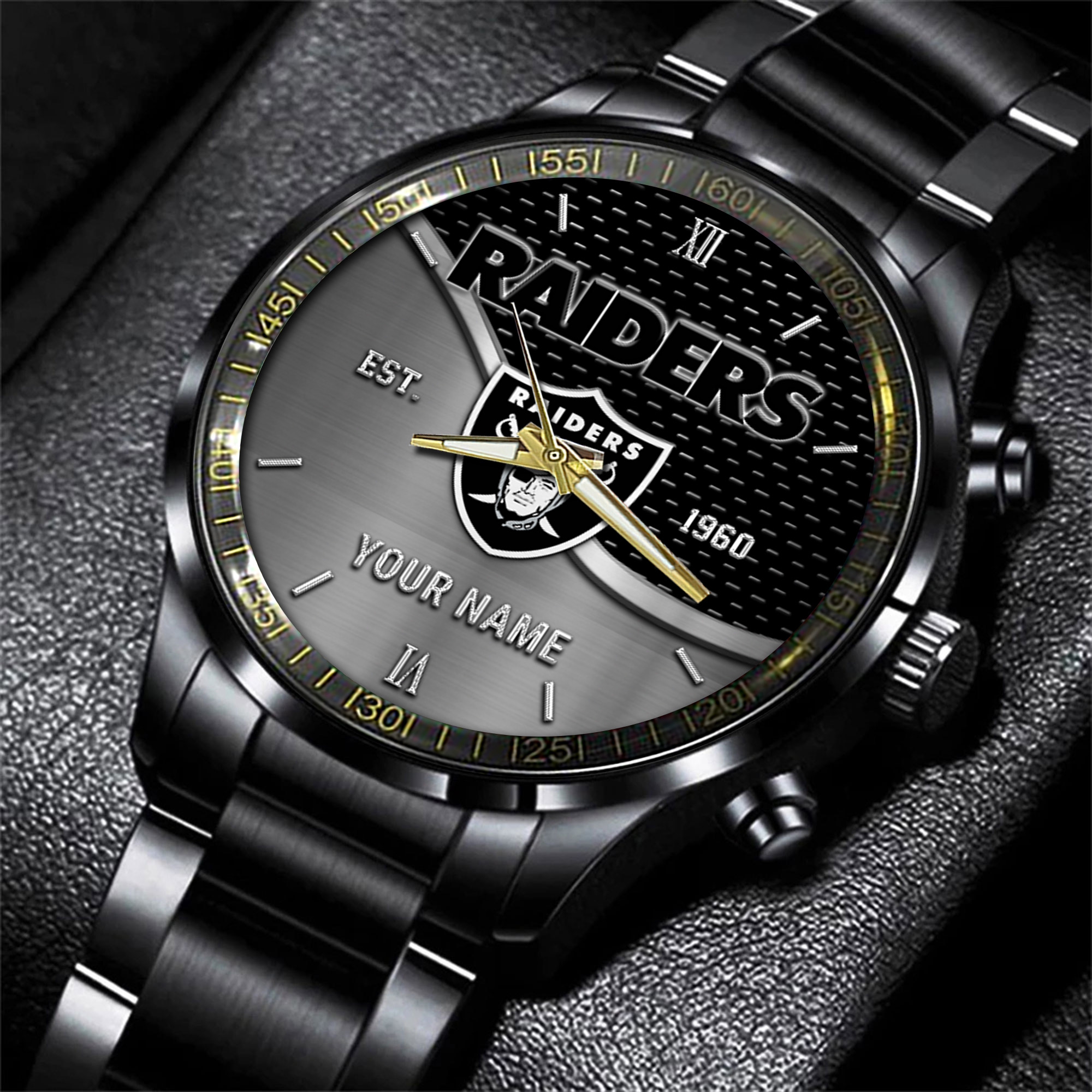 las vegas raidersnfl black fashion hand watch custom your name gift for fan avkkg