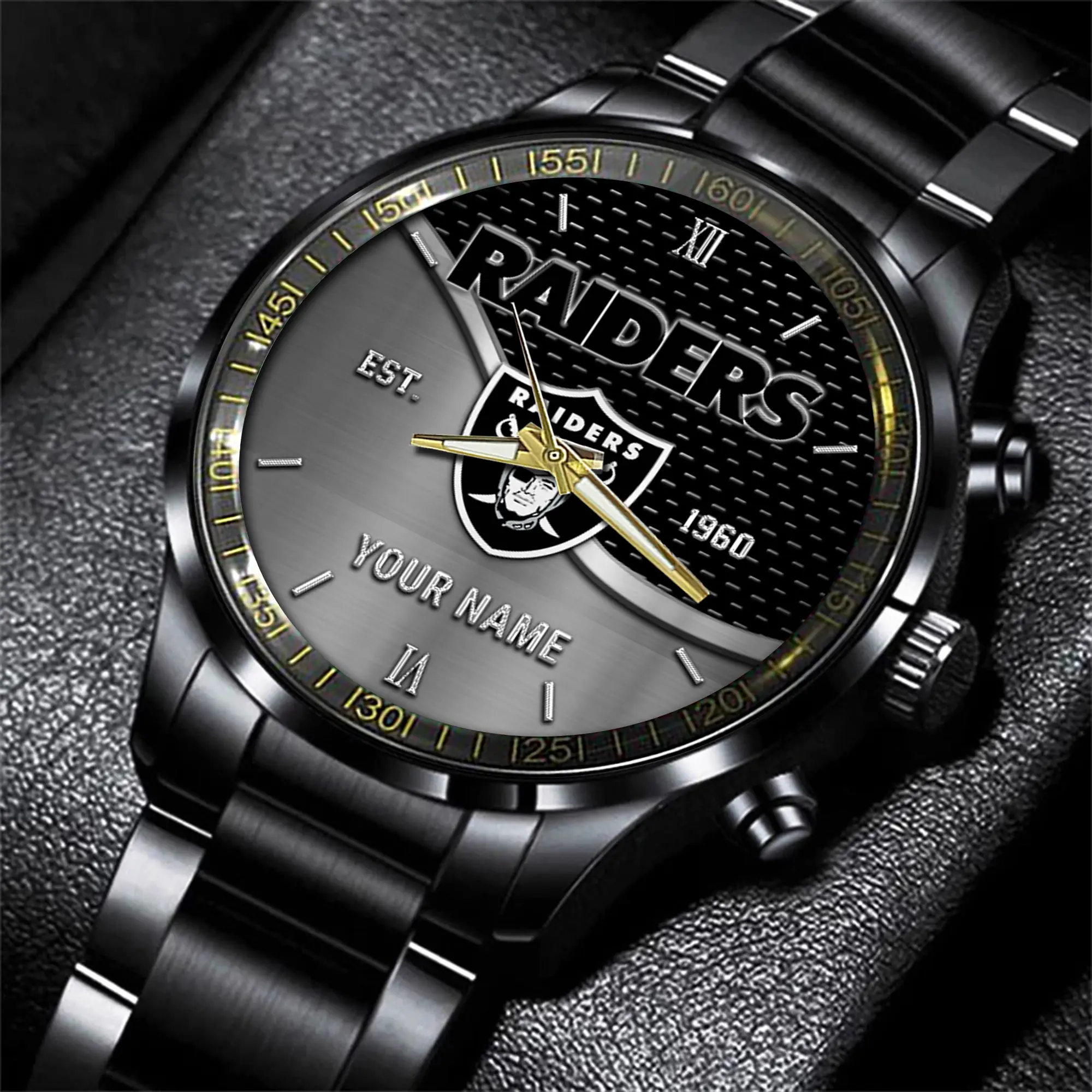las vegas raidersnfl black fashion hand watch custom your name gift for fan avkkg