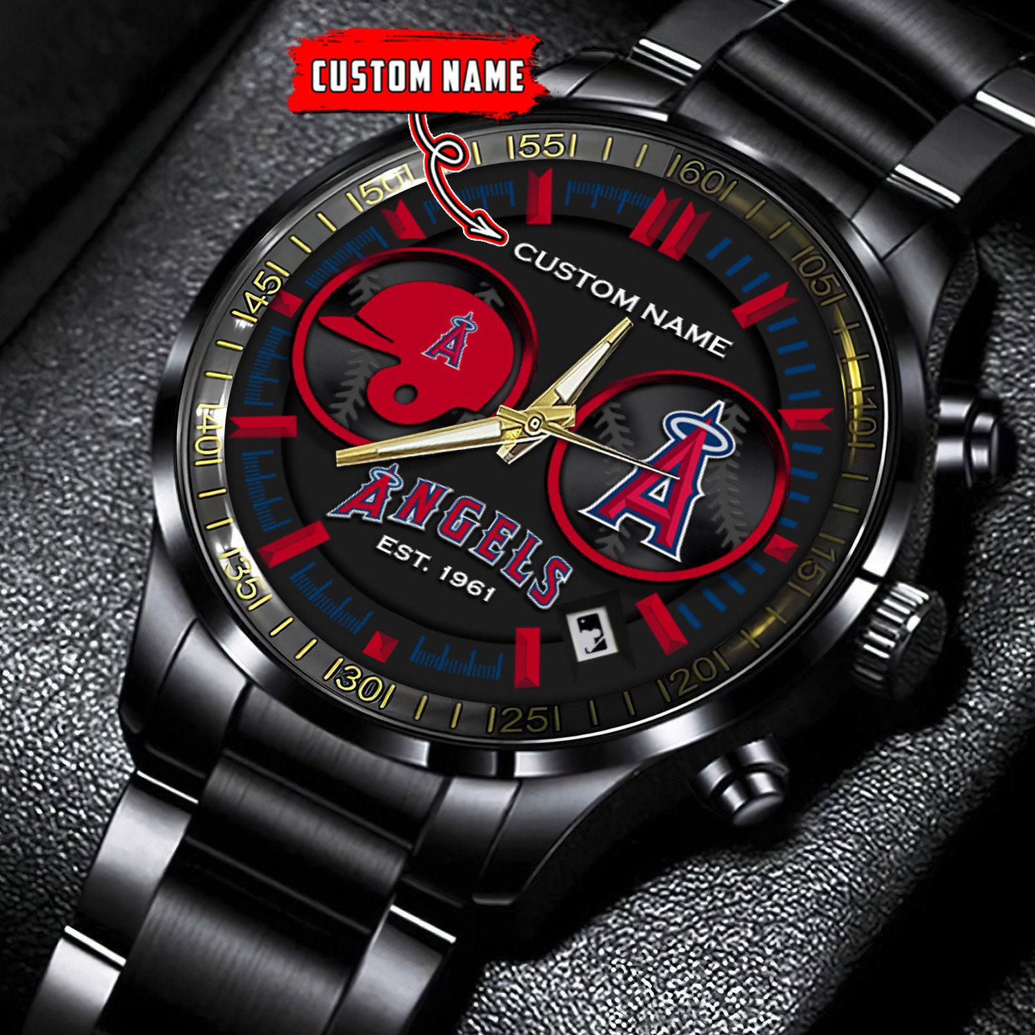 los angeles angels mlb personalized black stainless steel watch gifts for fans iwbya