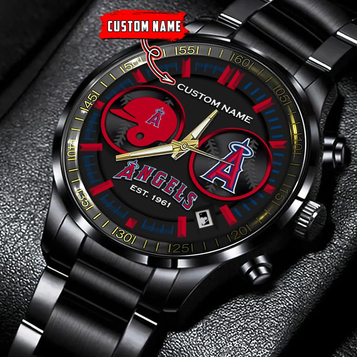 los angeles angels mlb personalized black stainless steel watch gifts for fans iwbya