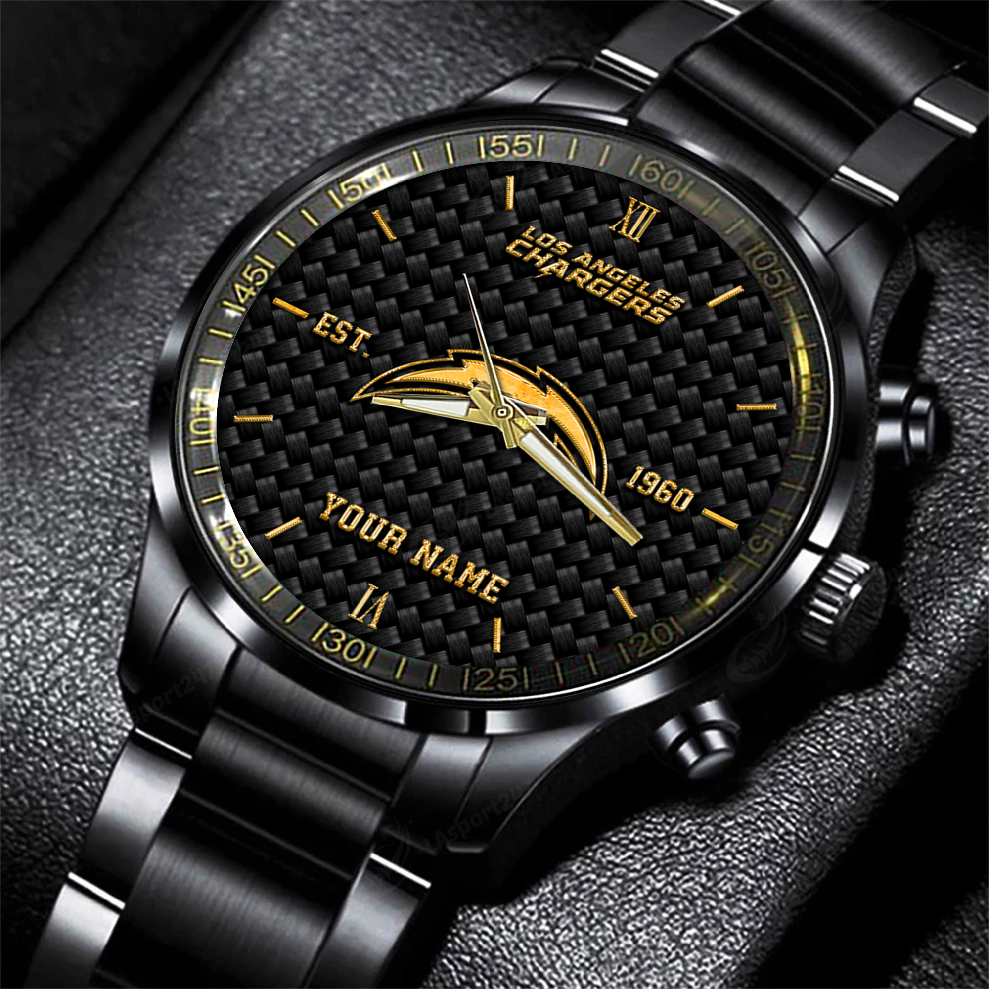 los angeles chargers nfl black fashion hand watch custom your name gift for fan cfrzy