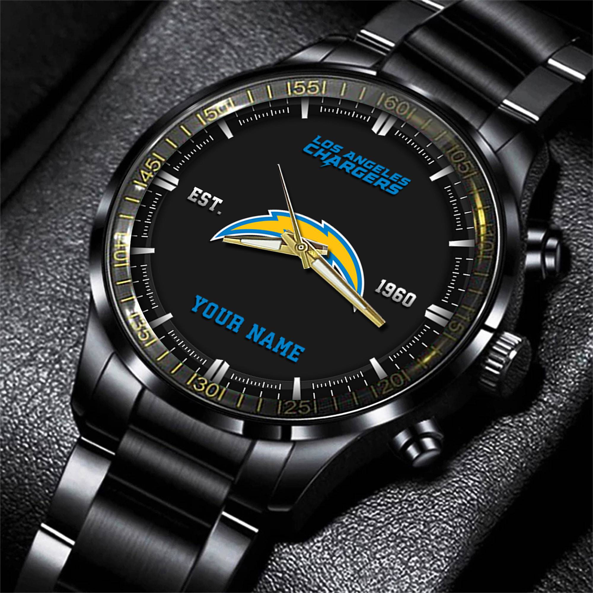 los angeles chargers nfl personalized black fashion watch gifts for fans 8dw3s