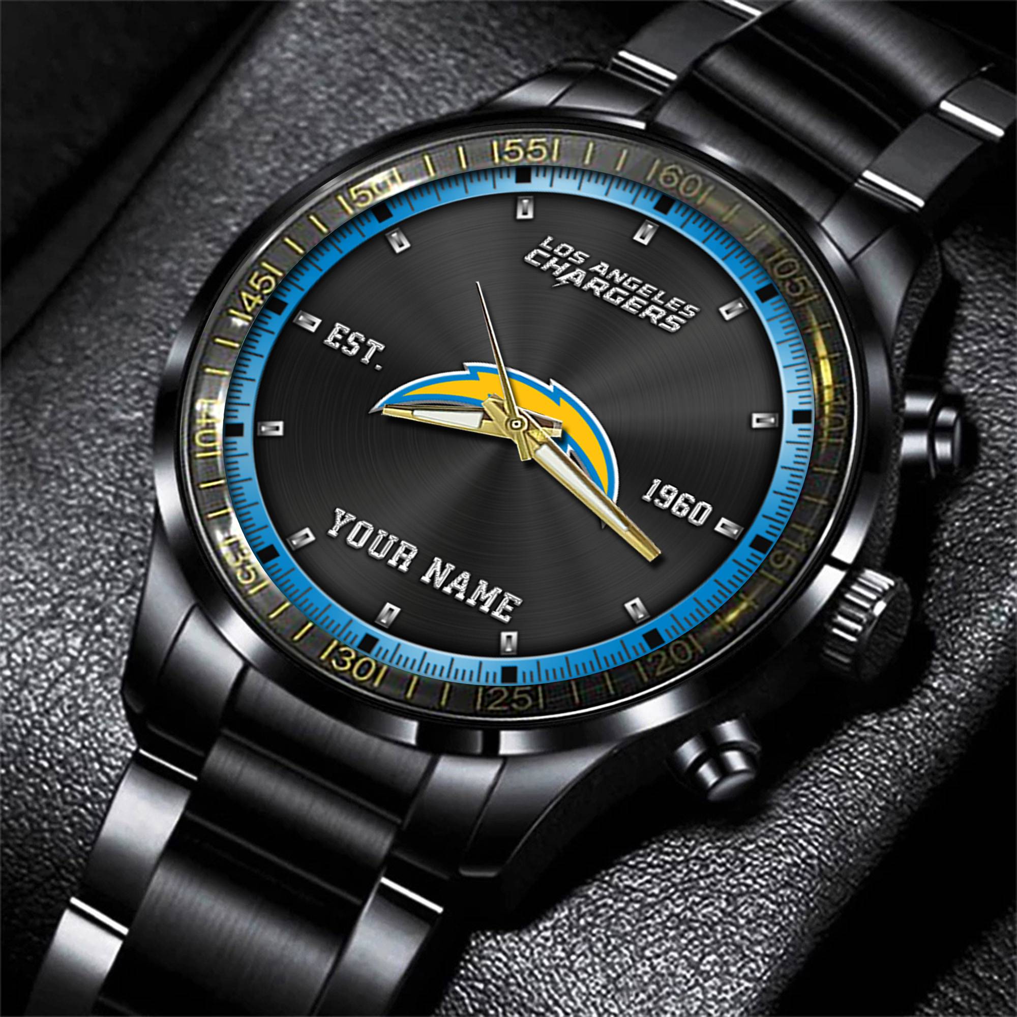 los angeles chargers nfl personalized black fashion watch gifts for fans xqsqj