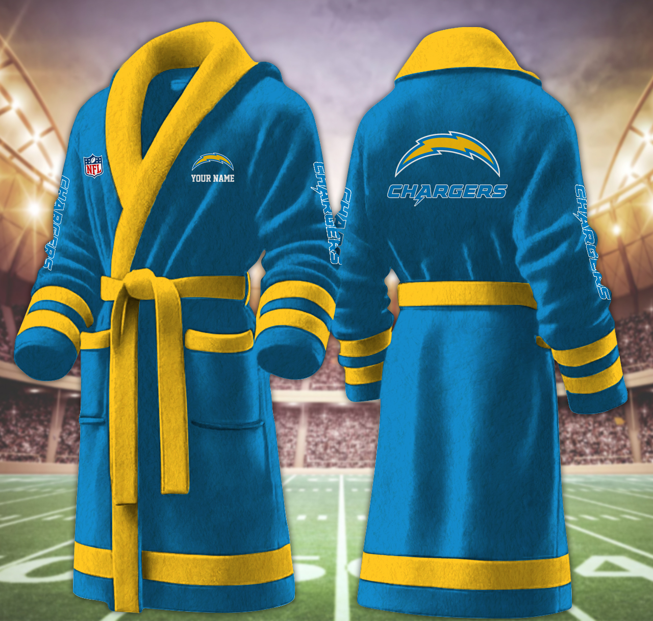 los angeles chargers nfl personalized fleece bathrobe cuecn