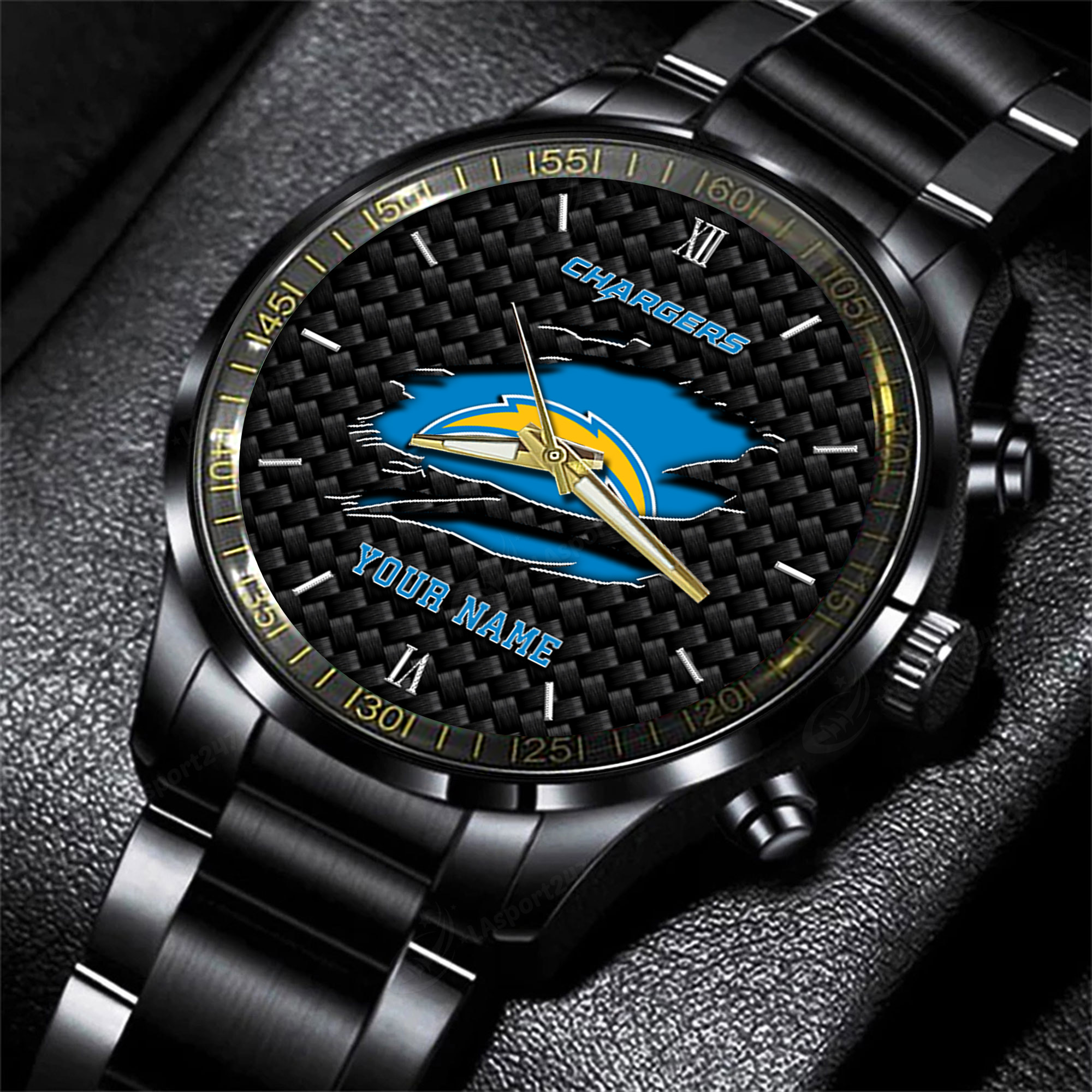 los angeles chargers nfl personalized sport black fashion watch qqpmb