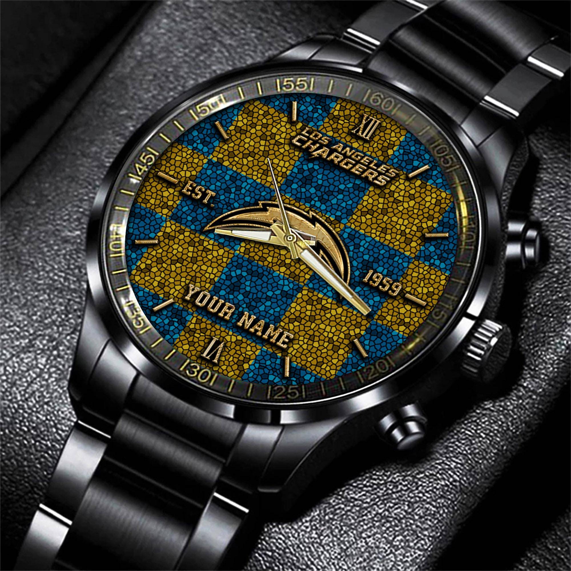 los angeles chargers nfl personalized sport black watch gifts for fans 4az6a