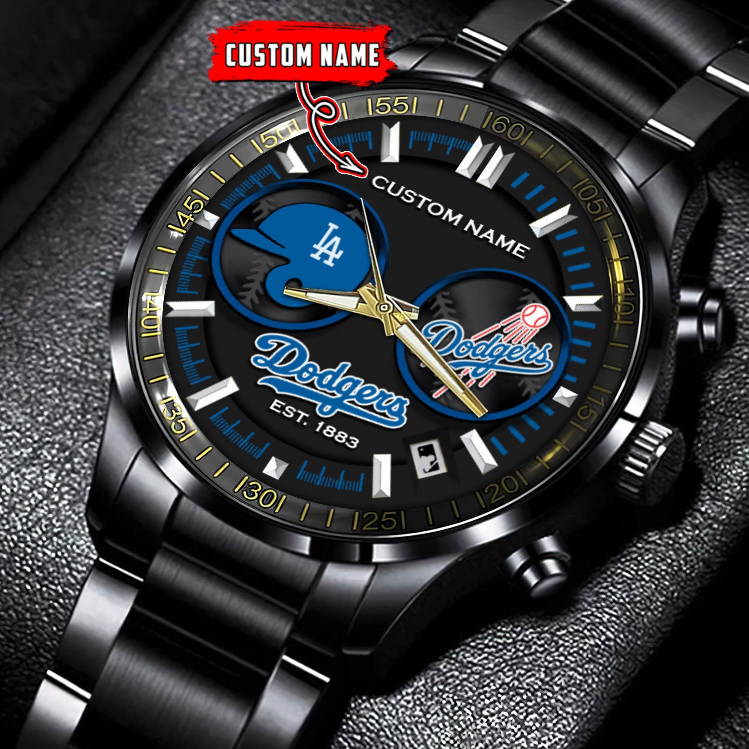 los angeles dodgers mlb personalized black stainless steel watch gifts for fans 0yv0v