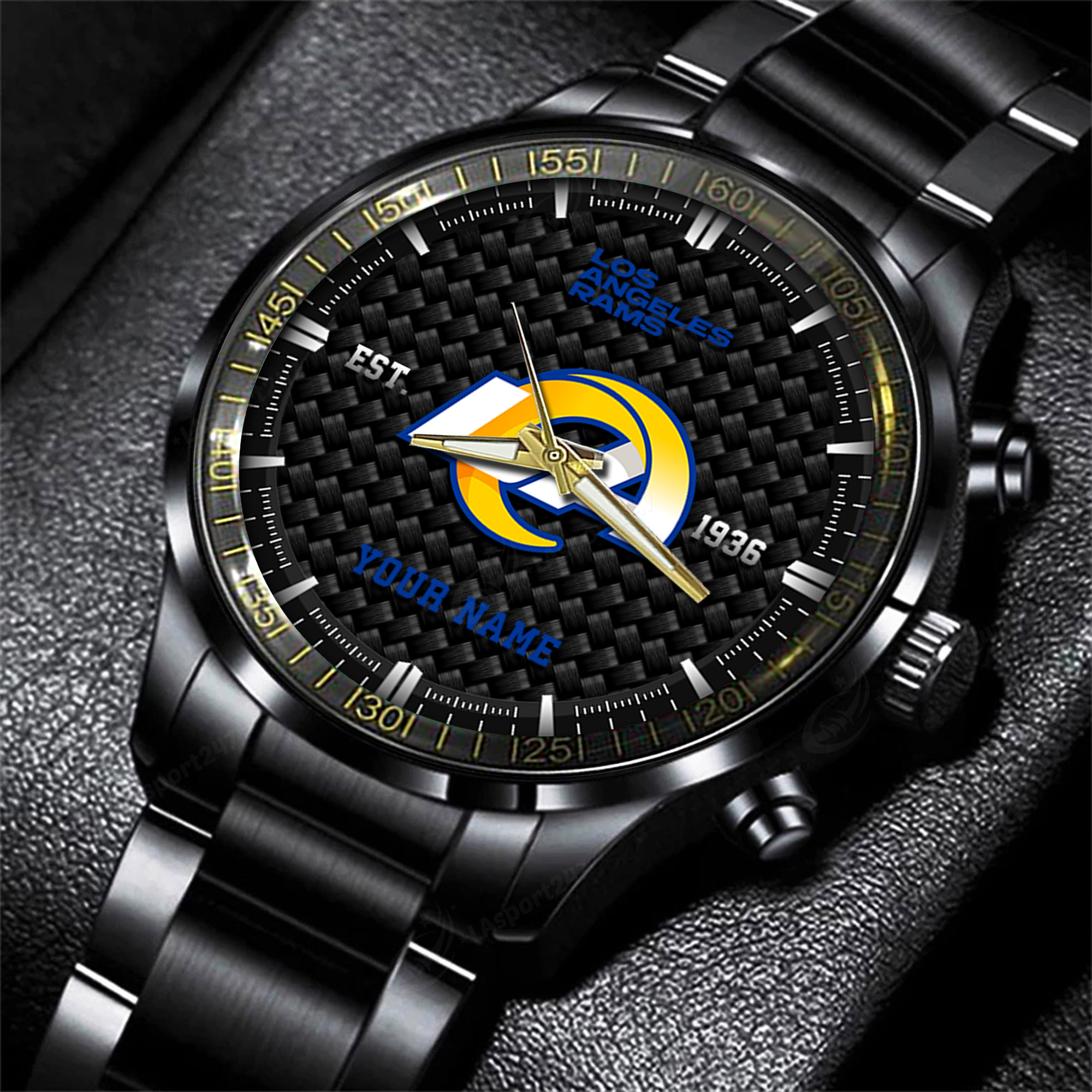 los angeles rams nfl black fashion hand watch custom your name gift for fan gwnqk