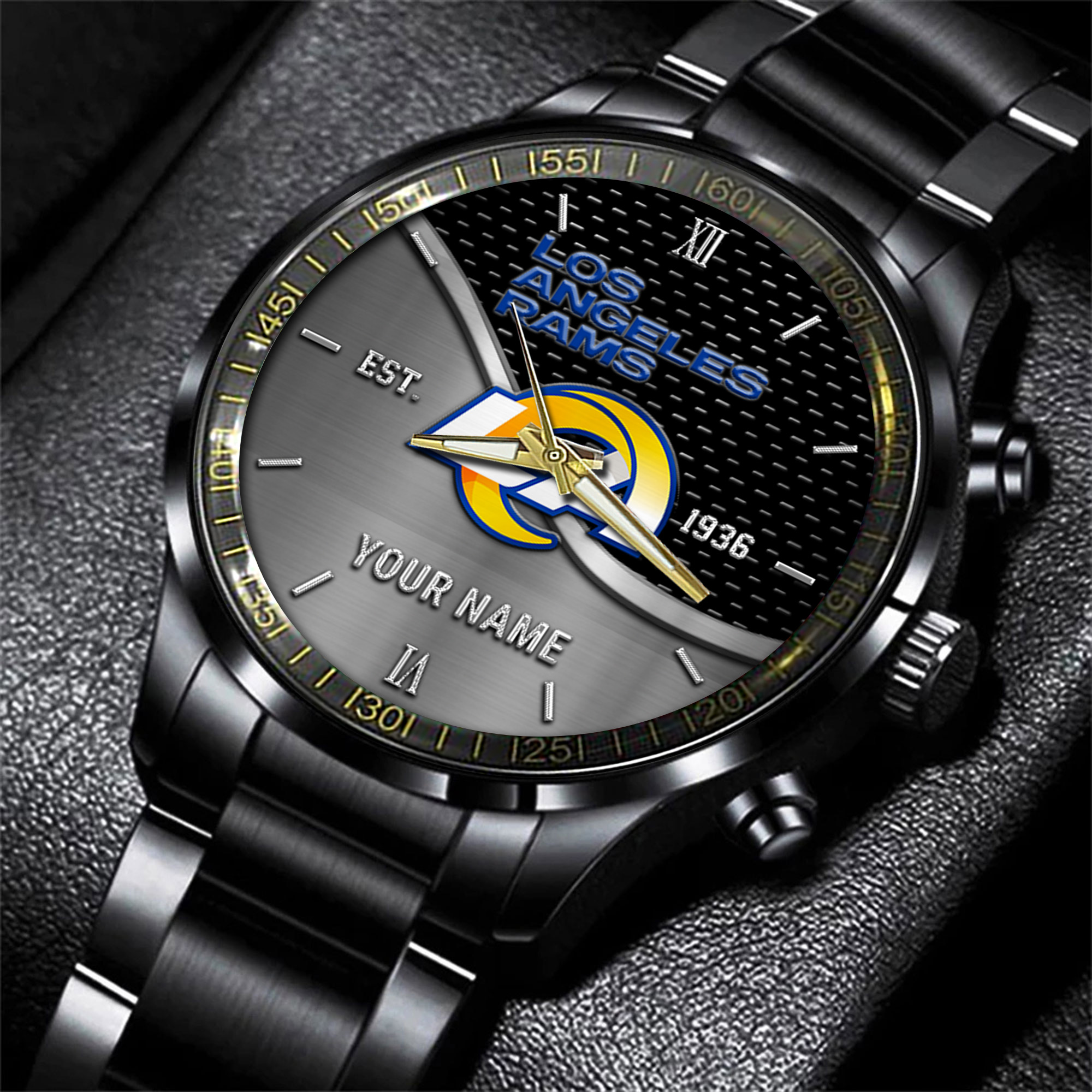 los angeles rams nfl black fashion hand watch custom your name gift for fan ufkhq