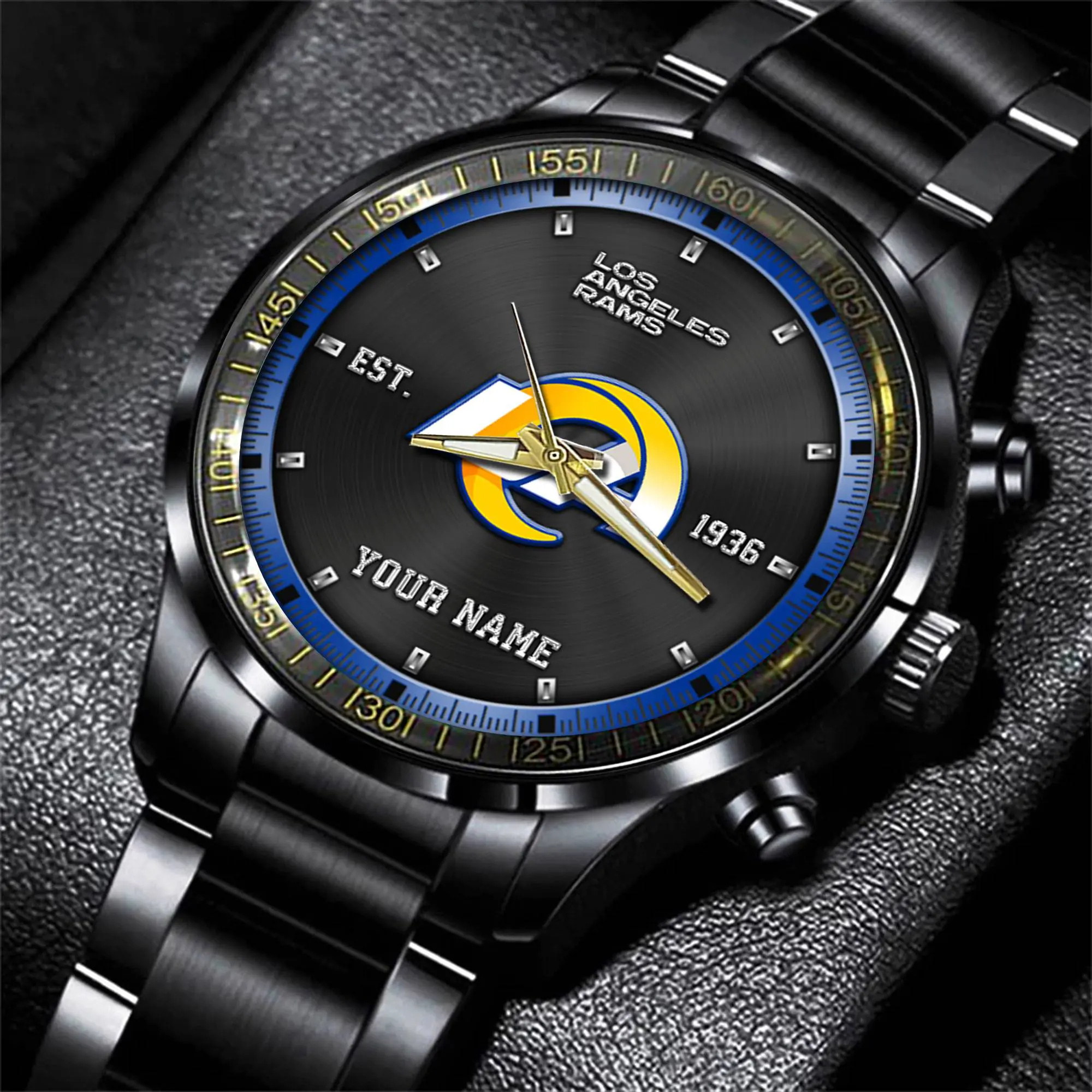los angeles rams nfl personalized black fashion watch gifts for fans wqntq