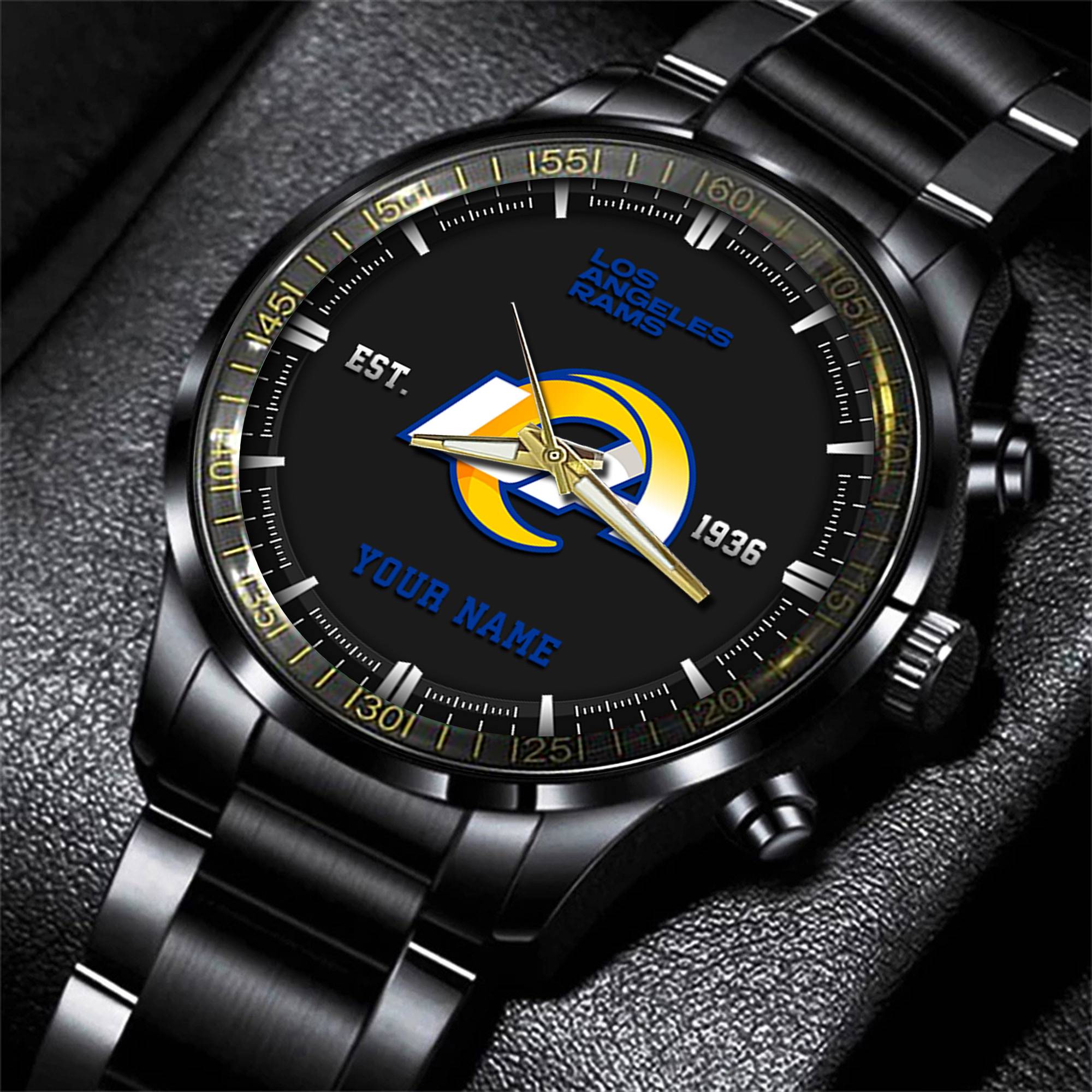 los angeles rams nfl personalized black fashion watch gifts for fans yyb30