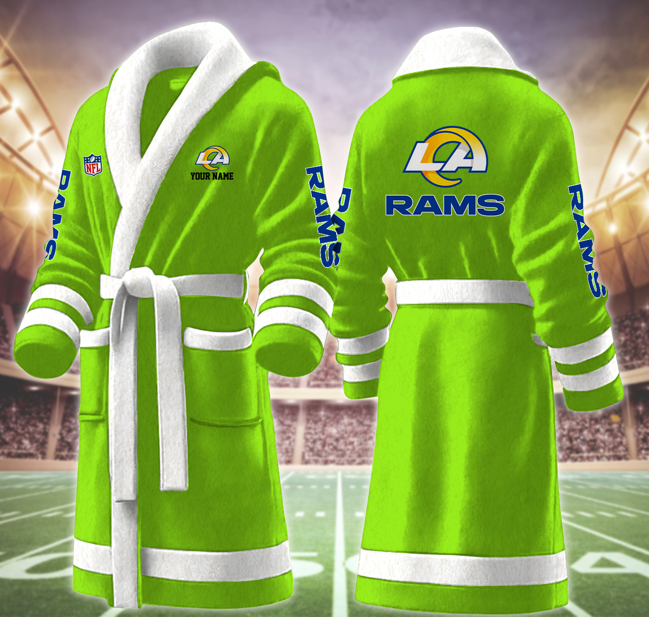 los angeles rams nfl personalized fleece bathrobe rlcnl