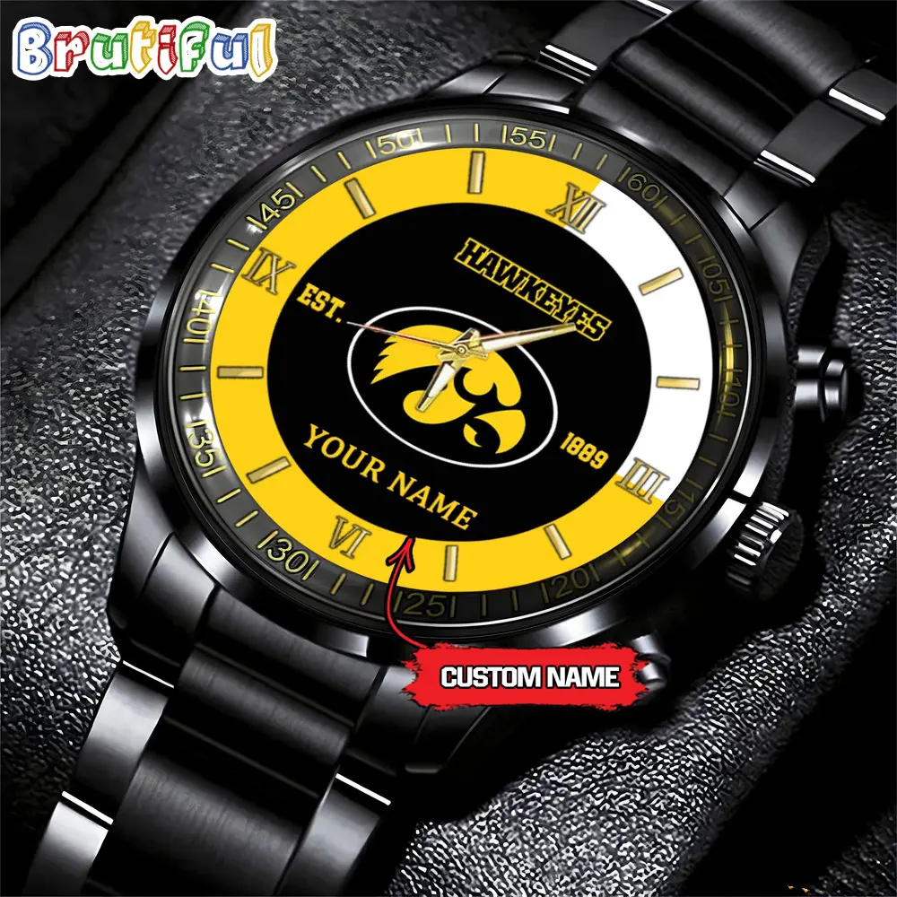 lowa hawkeyes ncaa personalized black hand watch for fans cl1r0