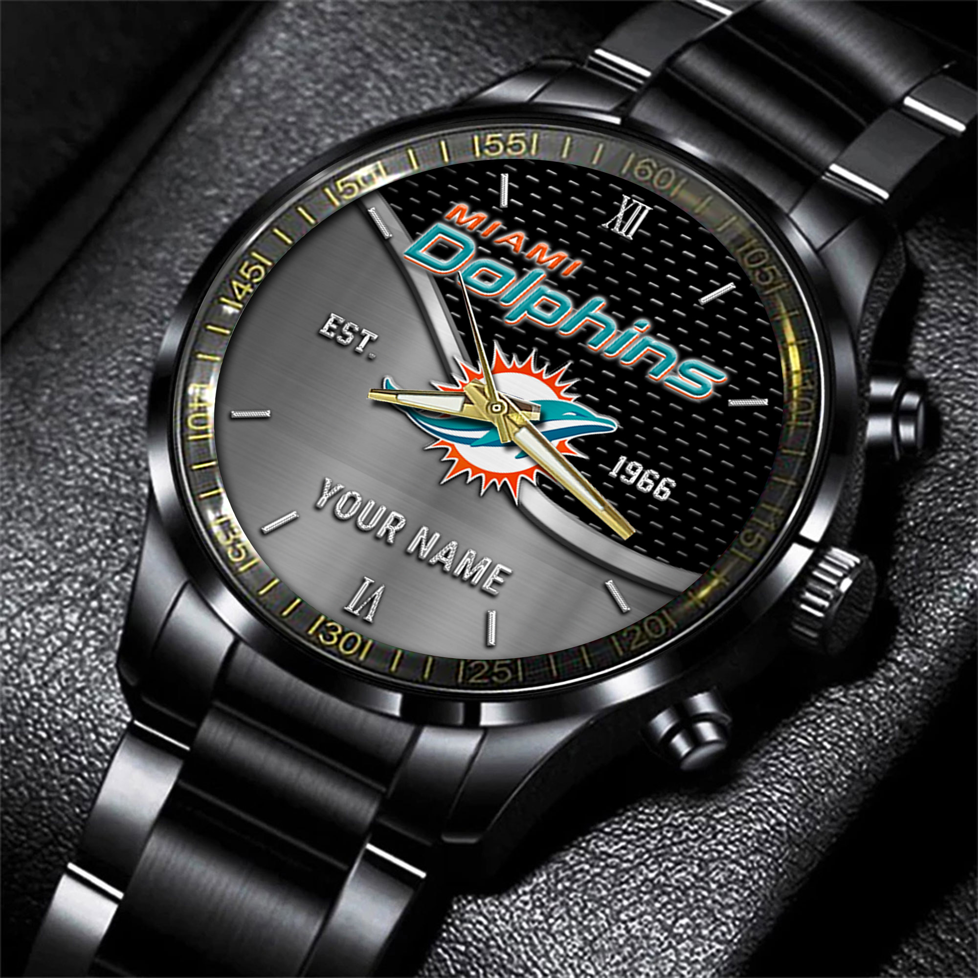 miami dolphins nfl black fashion hand watch custom your name gift for fan jseo9