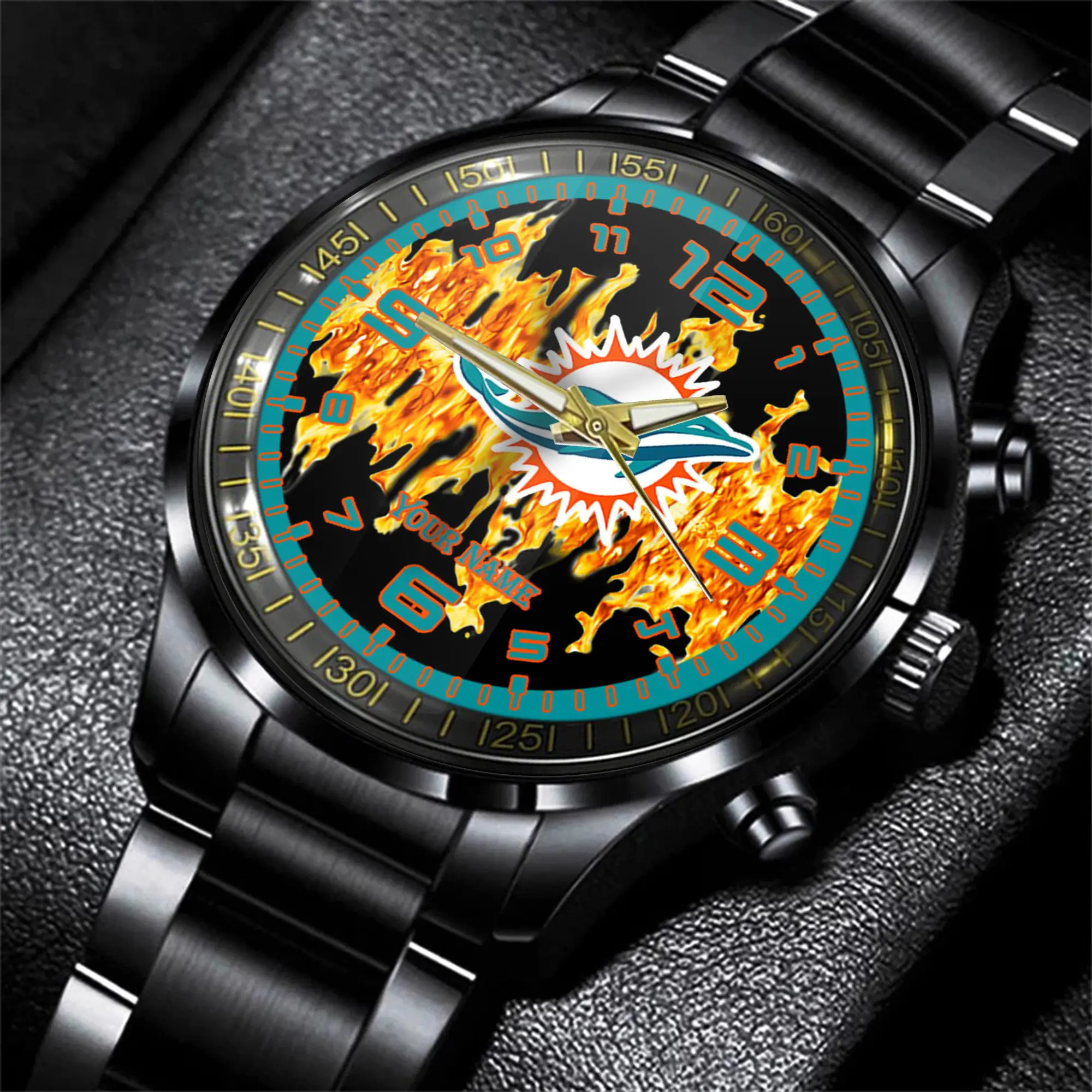 miami dolphins nfl personalized 3d men hand watch gift for fans for father crlru