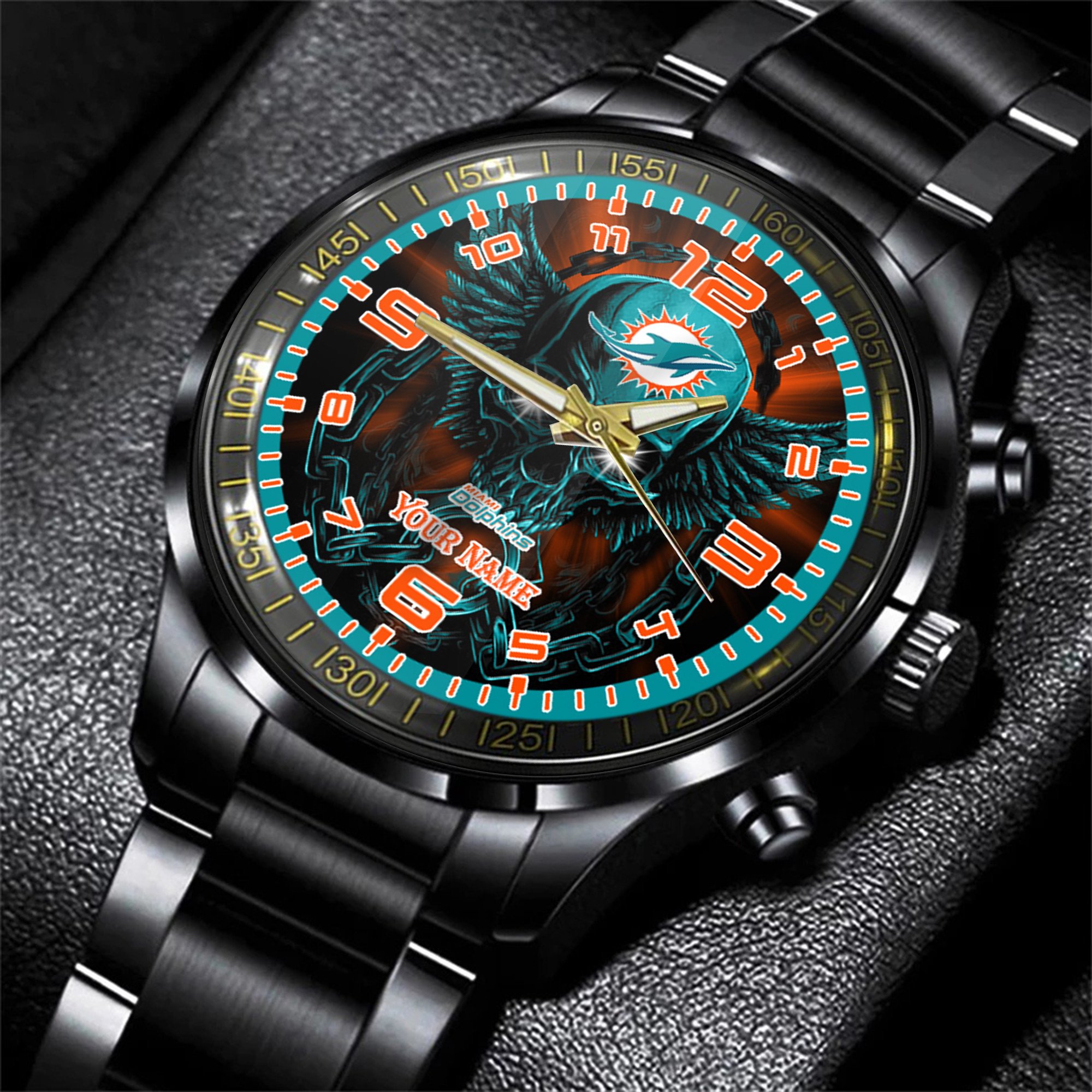 miami dolphins nfl personalized 3d men hand watch gift for fans for father vhvdm