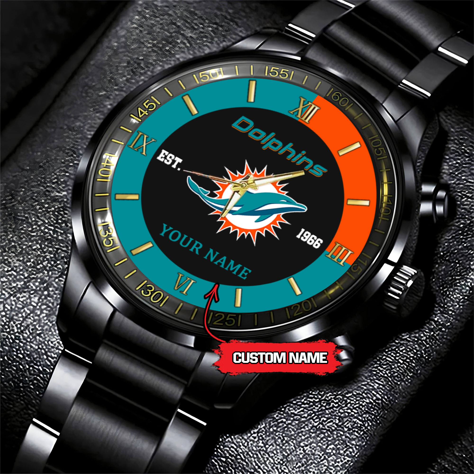 miami dolphins nfl personalized black fashion watch er7jb