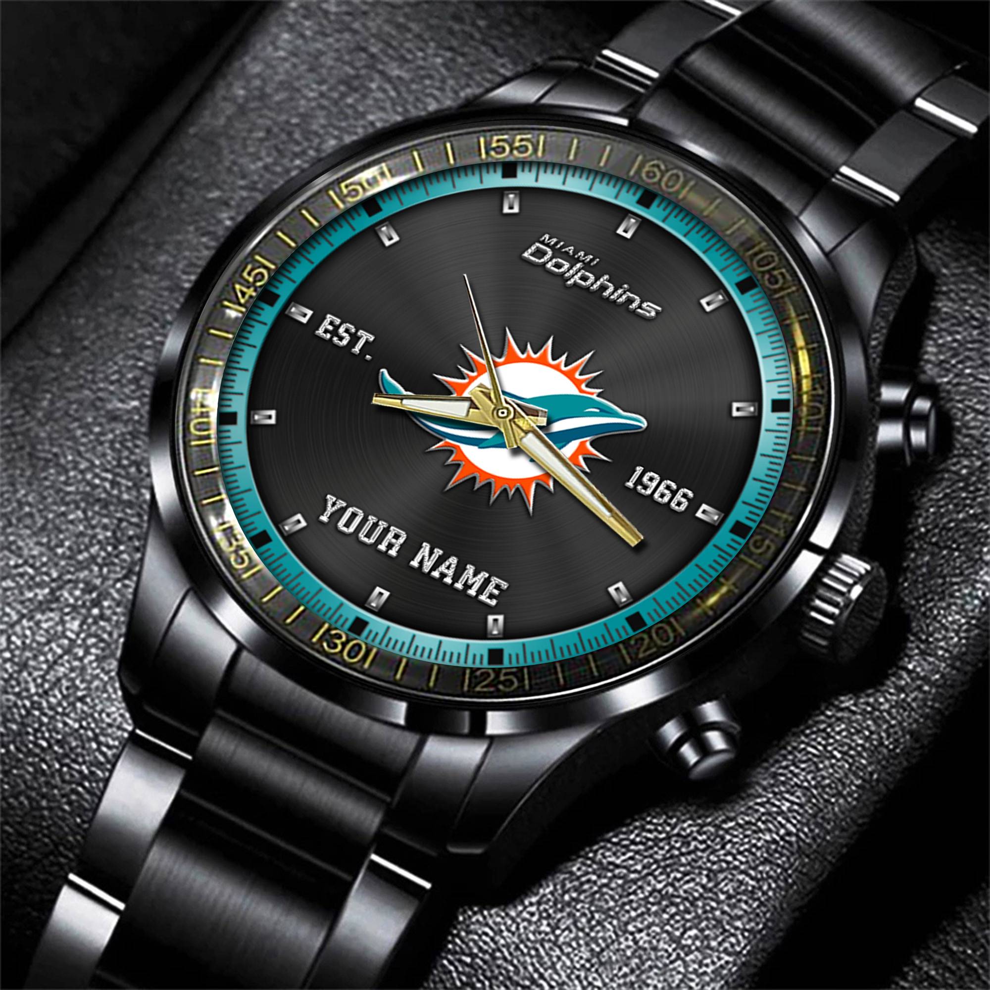 miami dolphins nfl personalized black fashion watch gifts for fans 61qxt