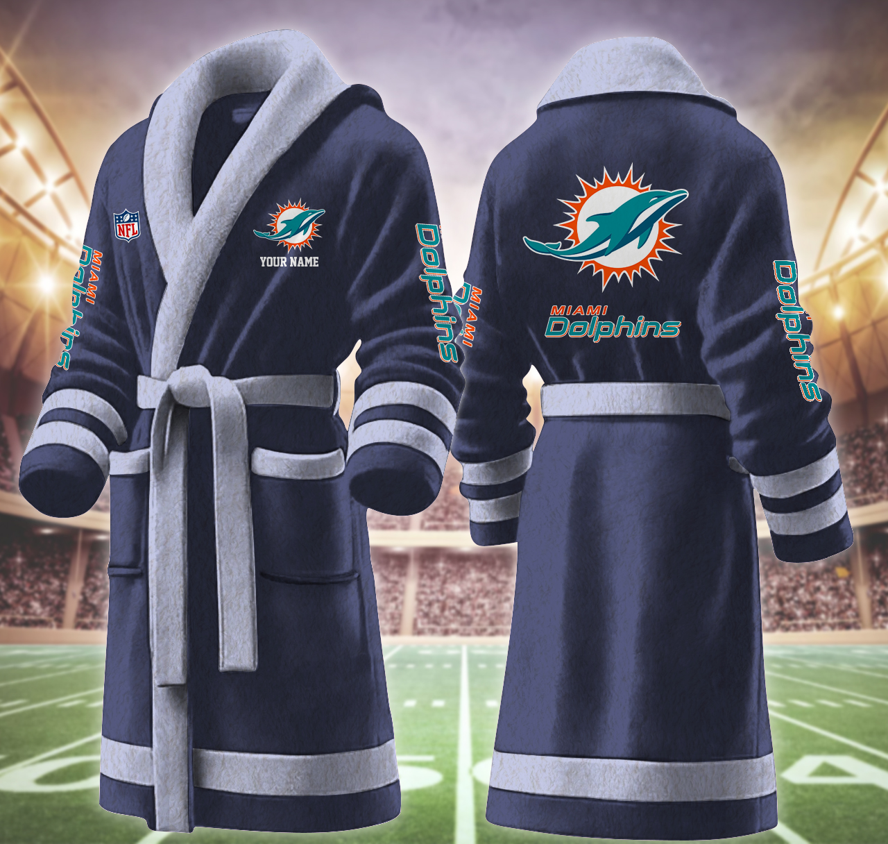 miami dolphins nfl personalized fleece bathrobe 7gbdc