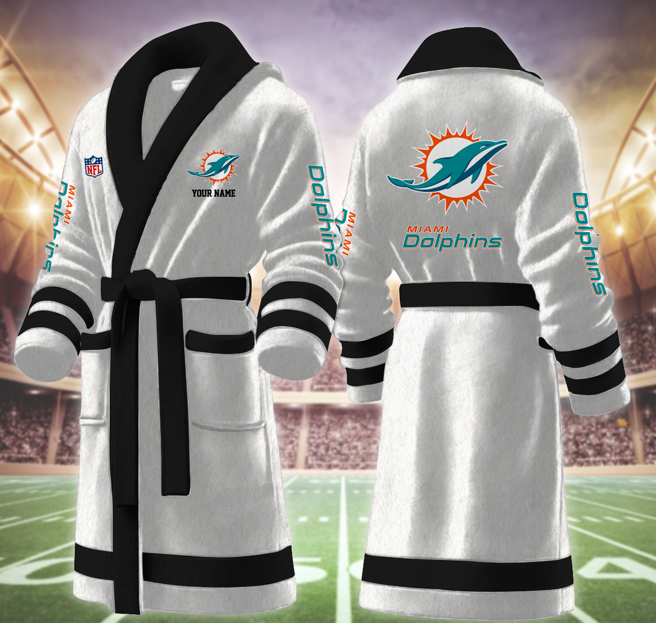 miami dolphins nfl personalized fleece bathrobe cltlb