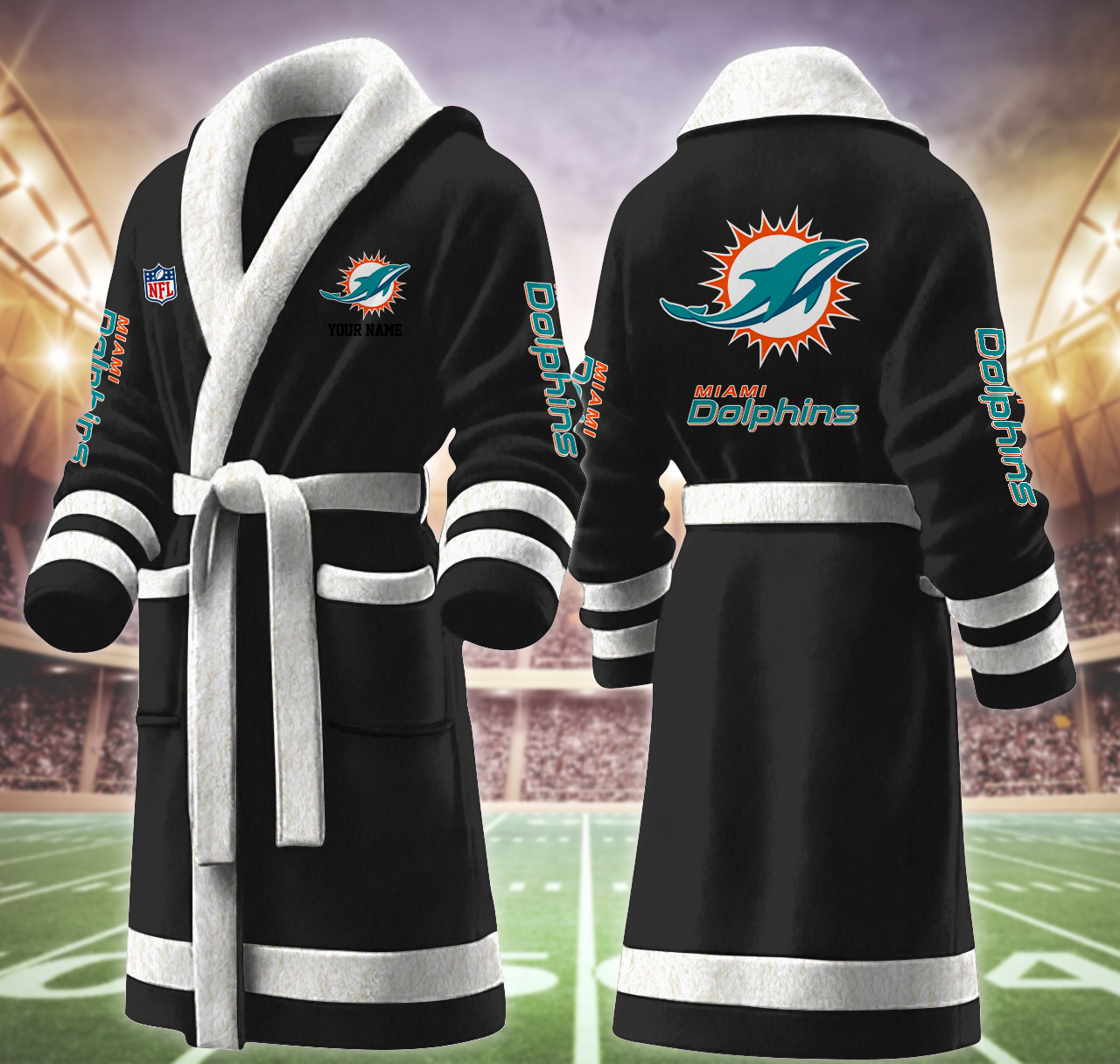 miami dolphins nfl personalized fleece bathrobe fw36z