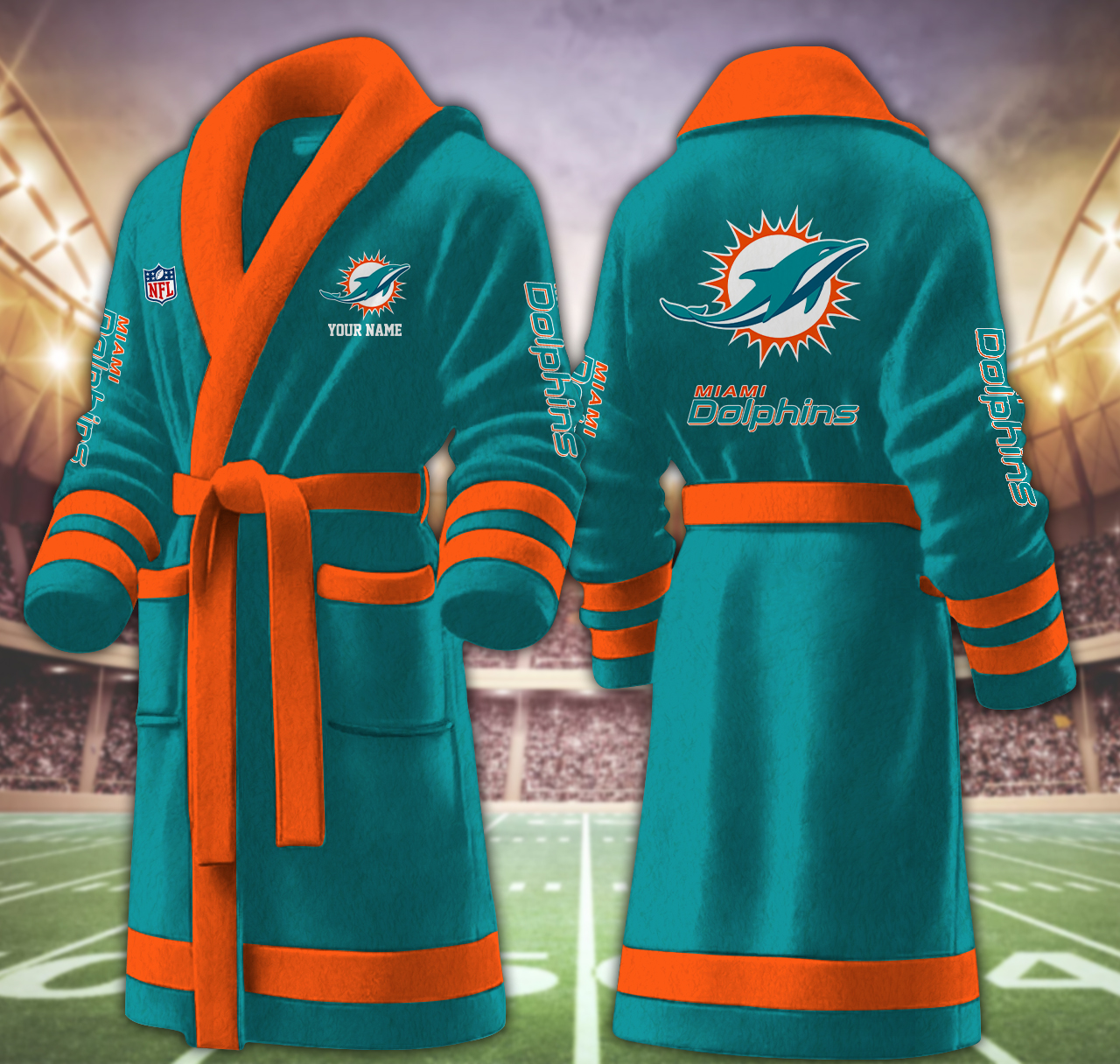 miami dolphins nfl personalized fleece bathrobe o731j