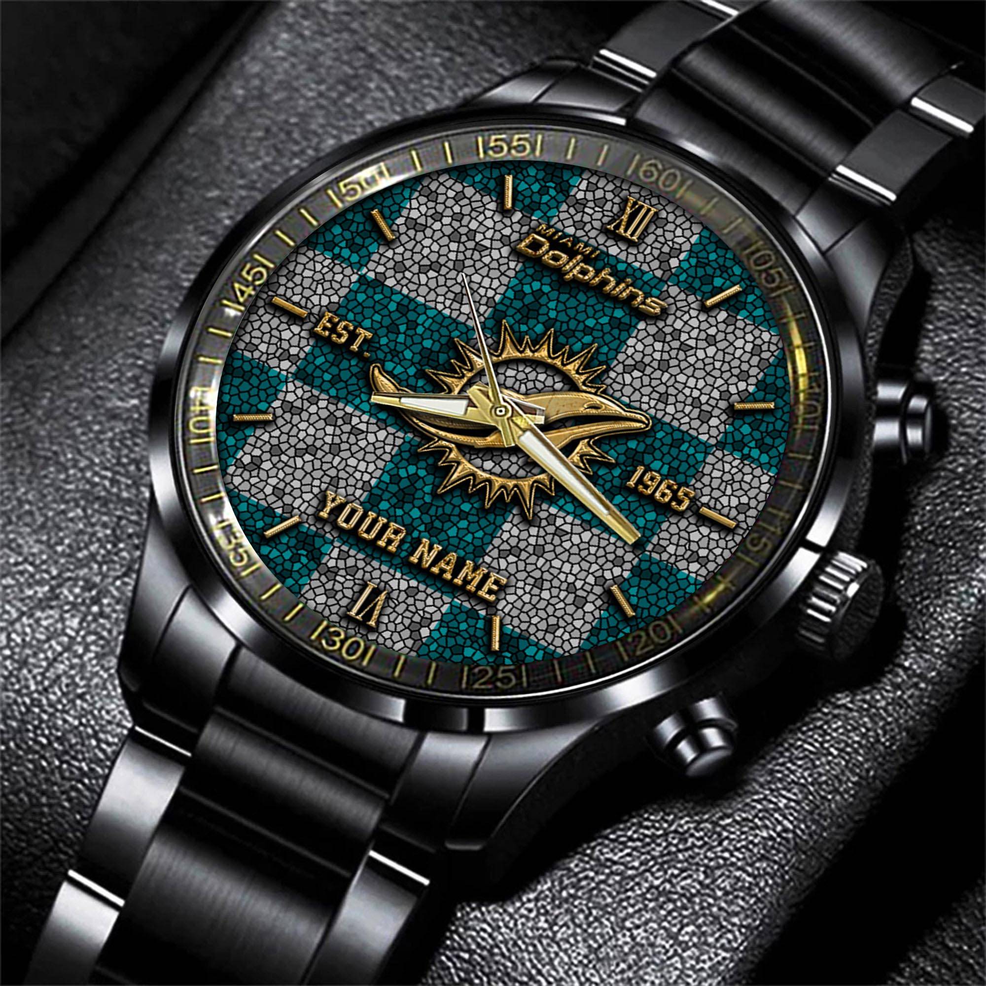 miami dolphins nfl personalized sport black watch gifts for fans e4a3o