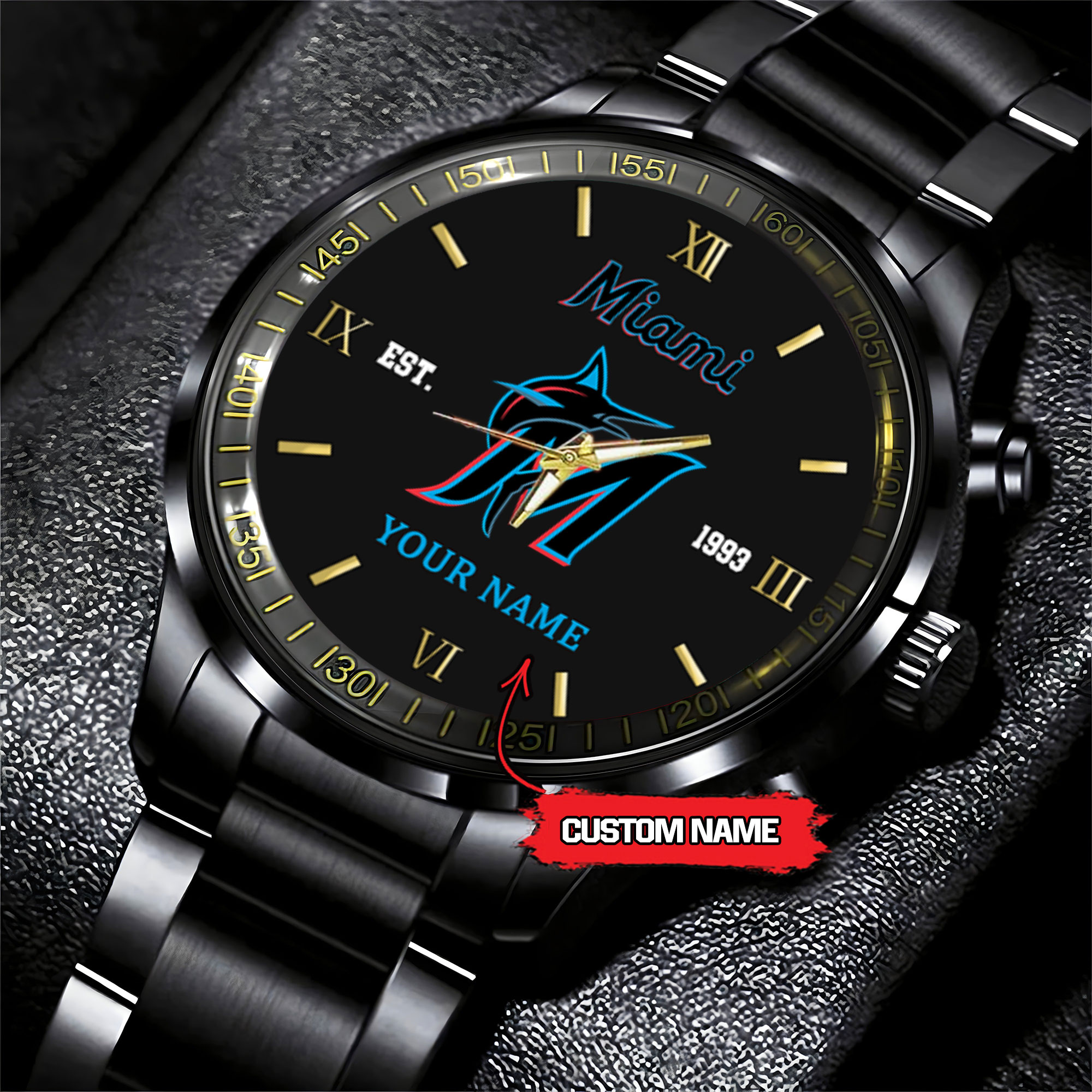 miami marlins mlb black fashion watch custom your name fxq96