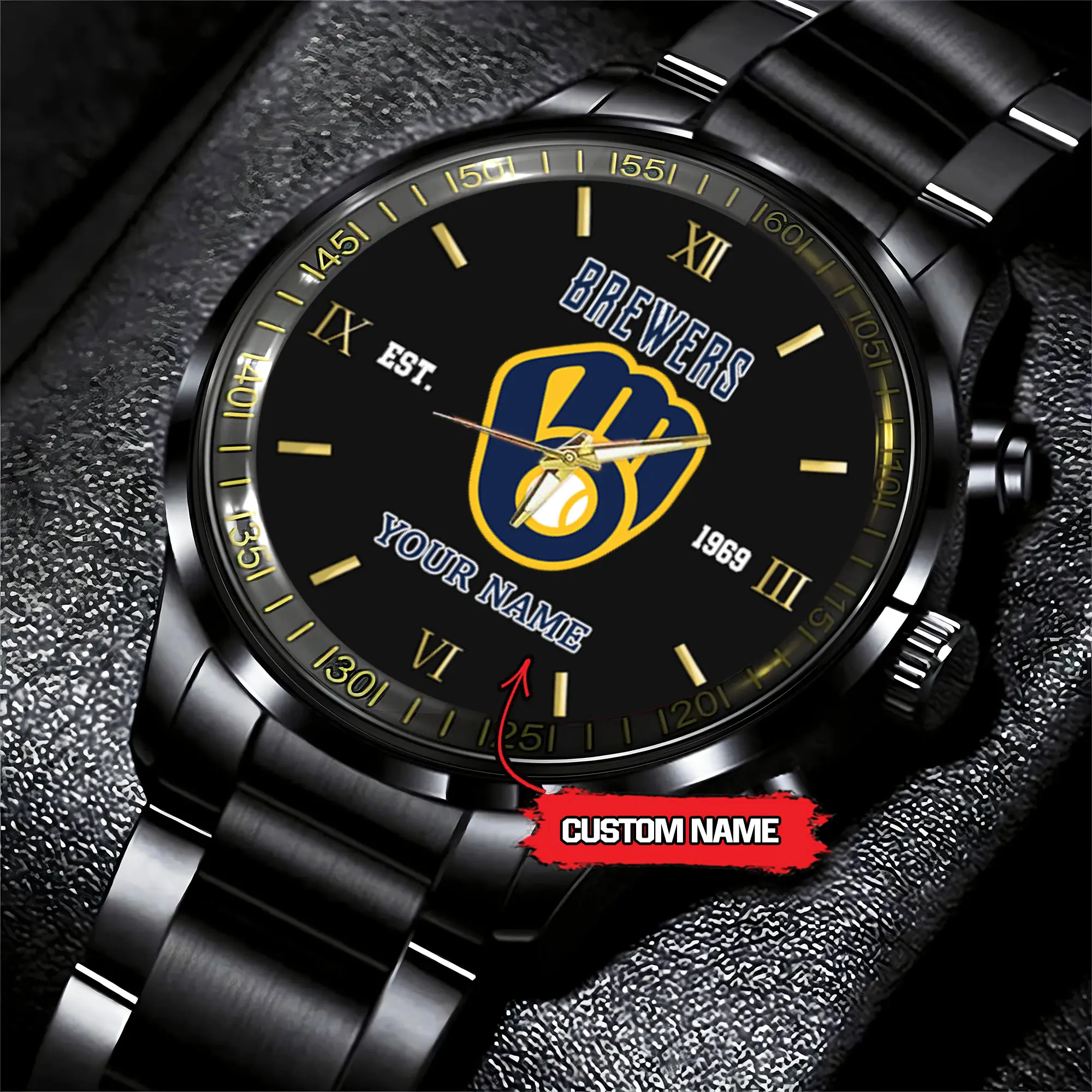 milwaukee brewers mlb black fashion watch custom your name p0jxl