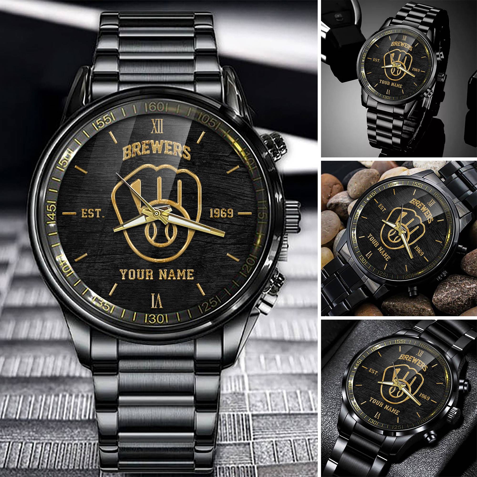 milwaukee brewers mlb black fashion watch custom your name zdmni