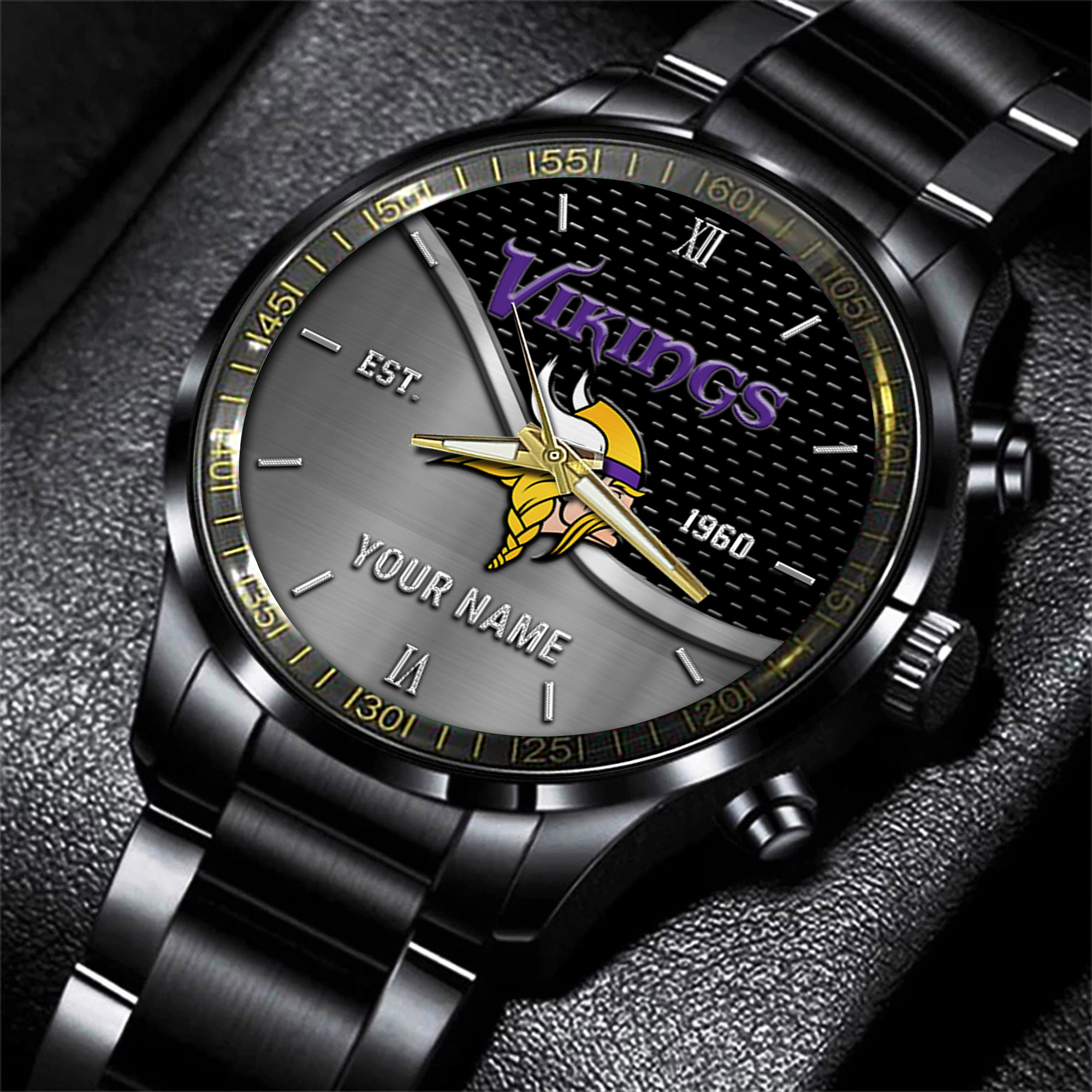 minnesota vikings nfl black fashion hand watch custom your name gift for fan mbucn
