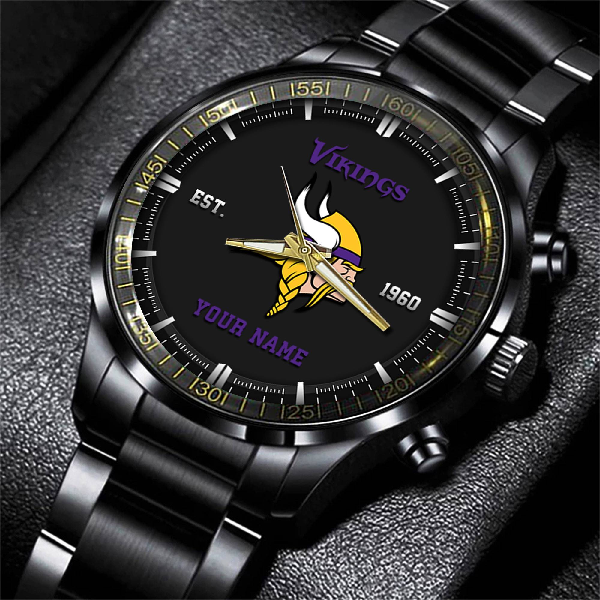 minnesota vikings nfl personalized black fashion watch gifts for fans fkeuz