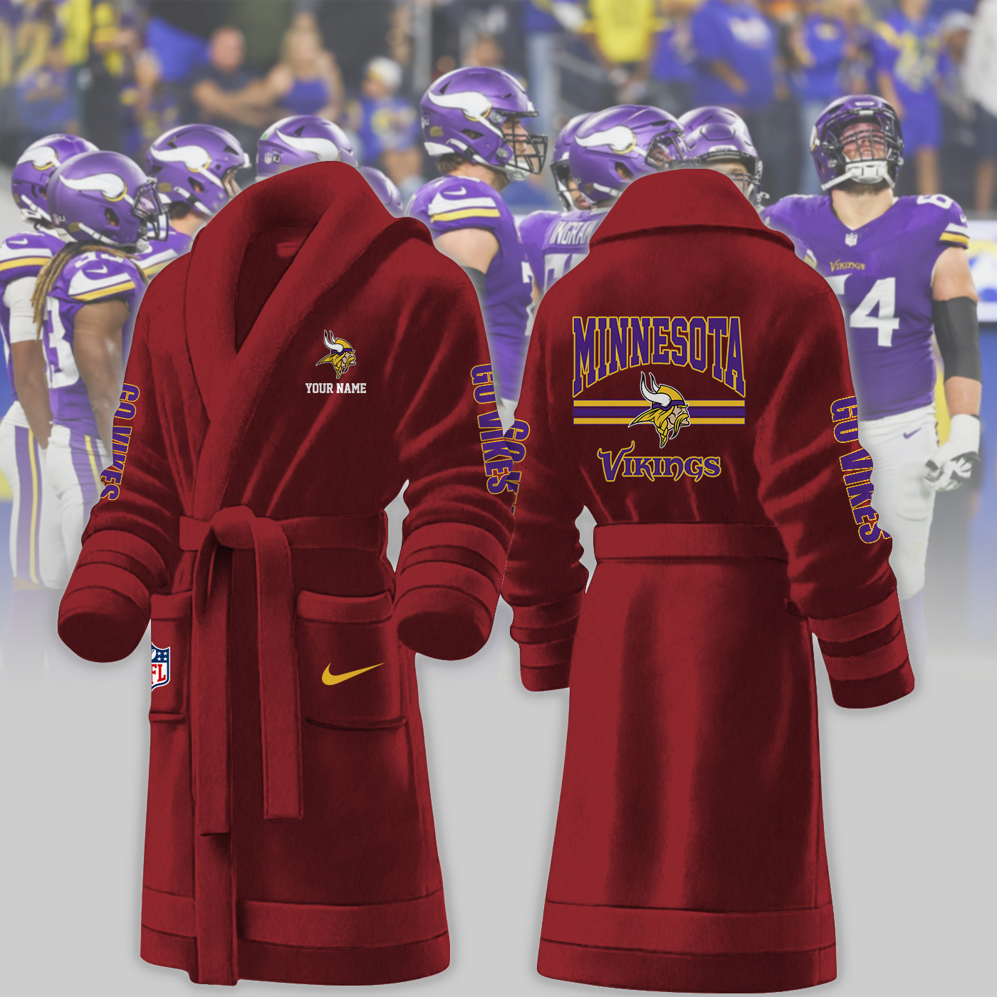 minnesota vikings nfl personalized fleece bathrobe 6fhta