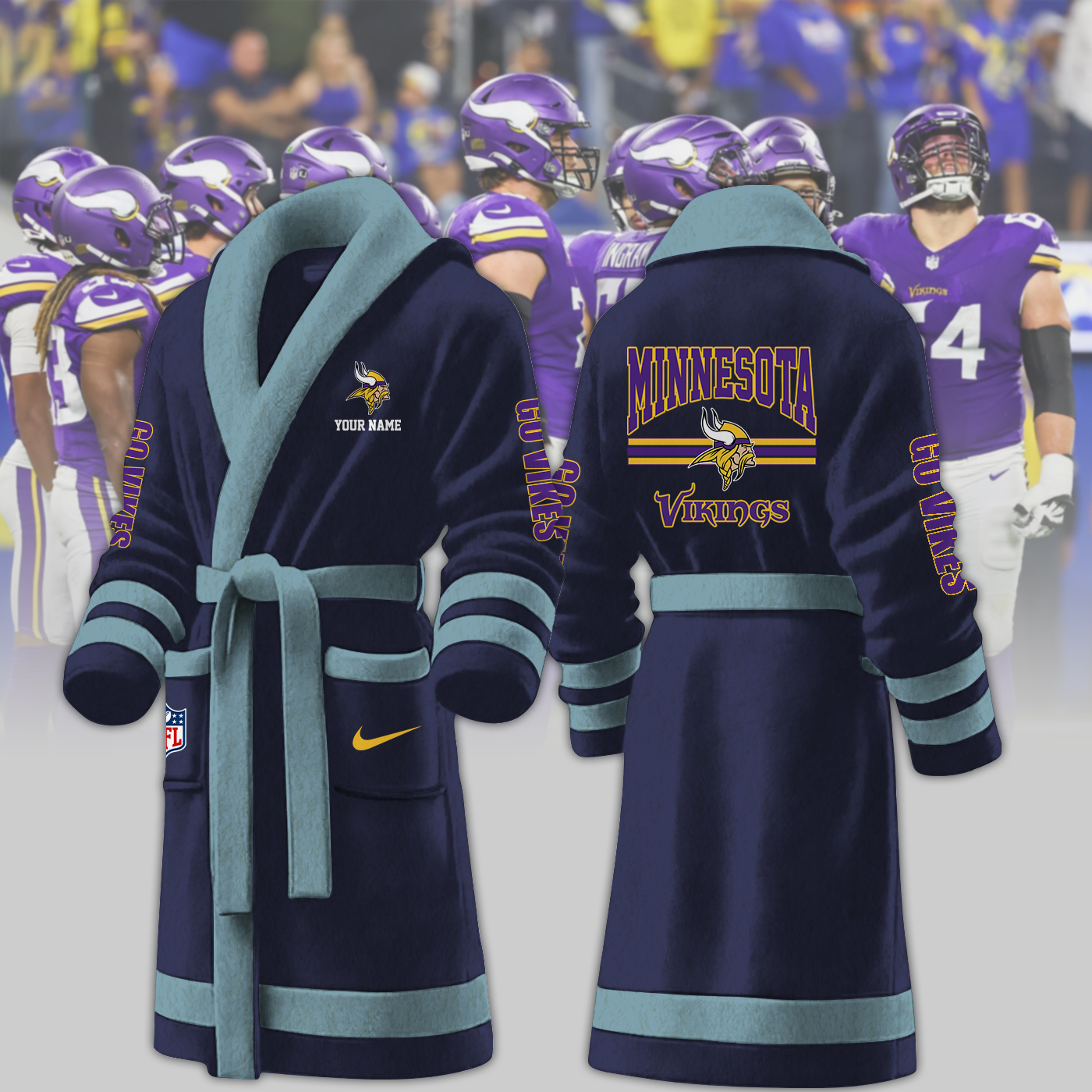 minnesota vikings nfl personalized fleece bathrobe 6kv0g