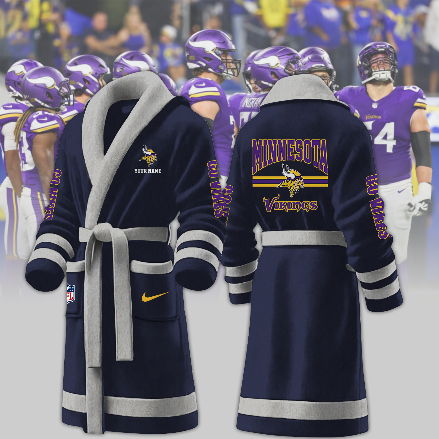 minnesota vikings nfl personalized fleece bathrobe 74ord