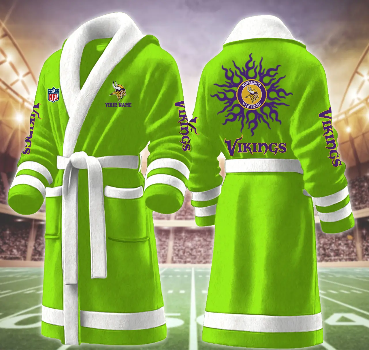 minnesota vikings nfl personalized fleece bathrobe cnfqu