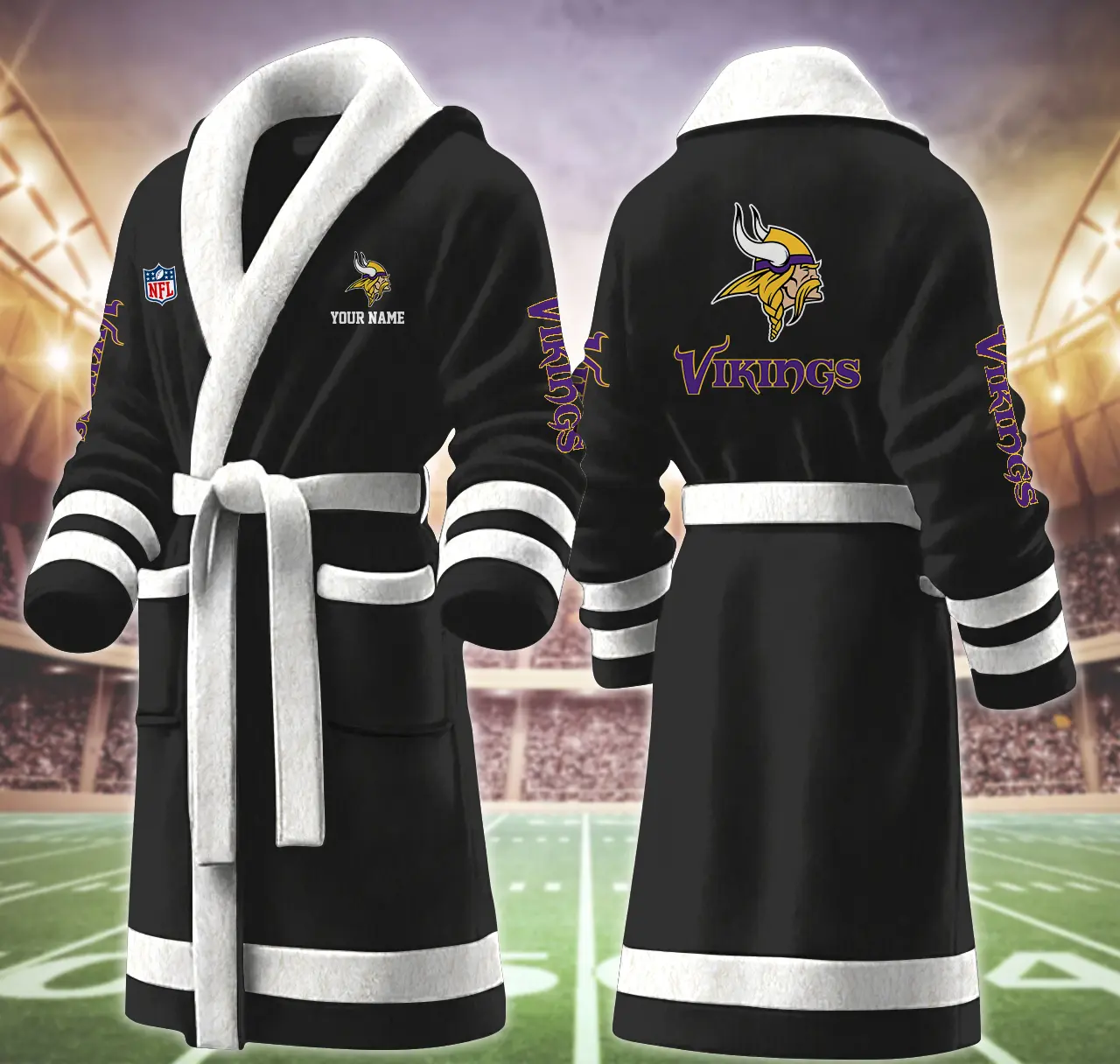 minnesota vikings nfl personalized fleece bathrobe nat2d