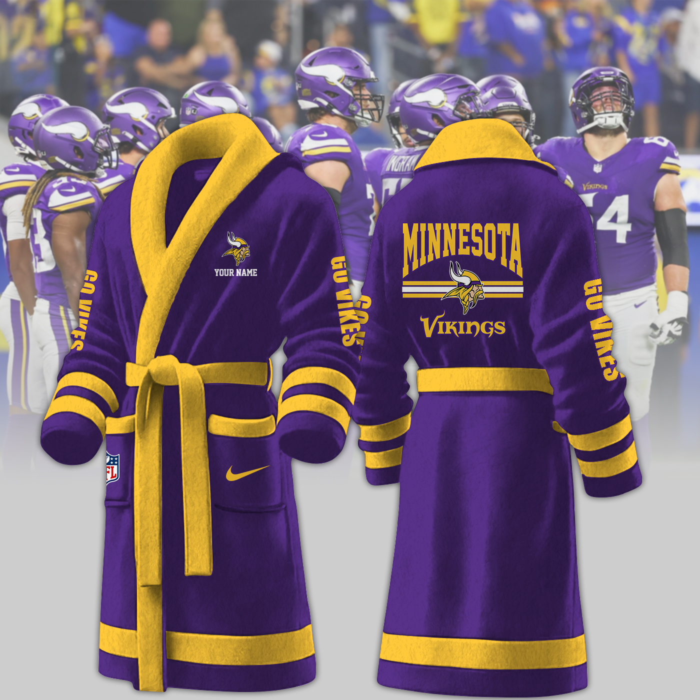 minnesota vikings nfl personalized fleece bathrobe pborq