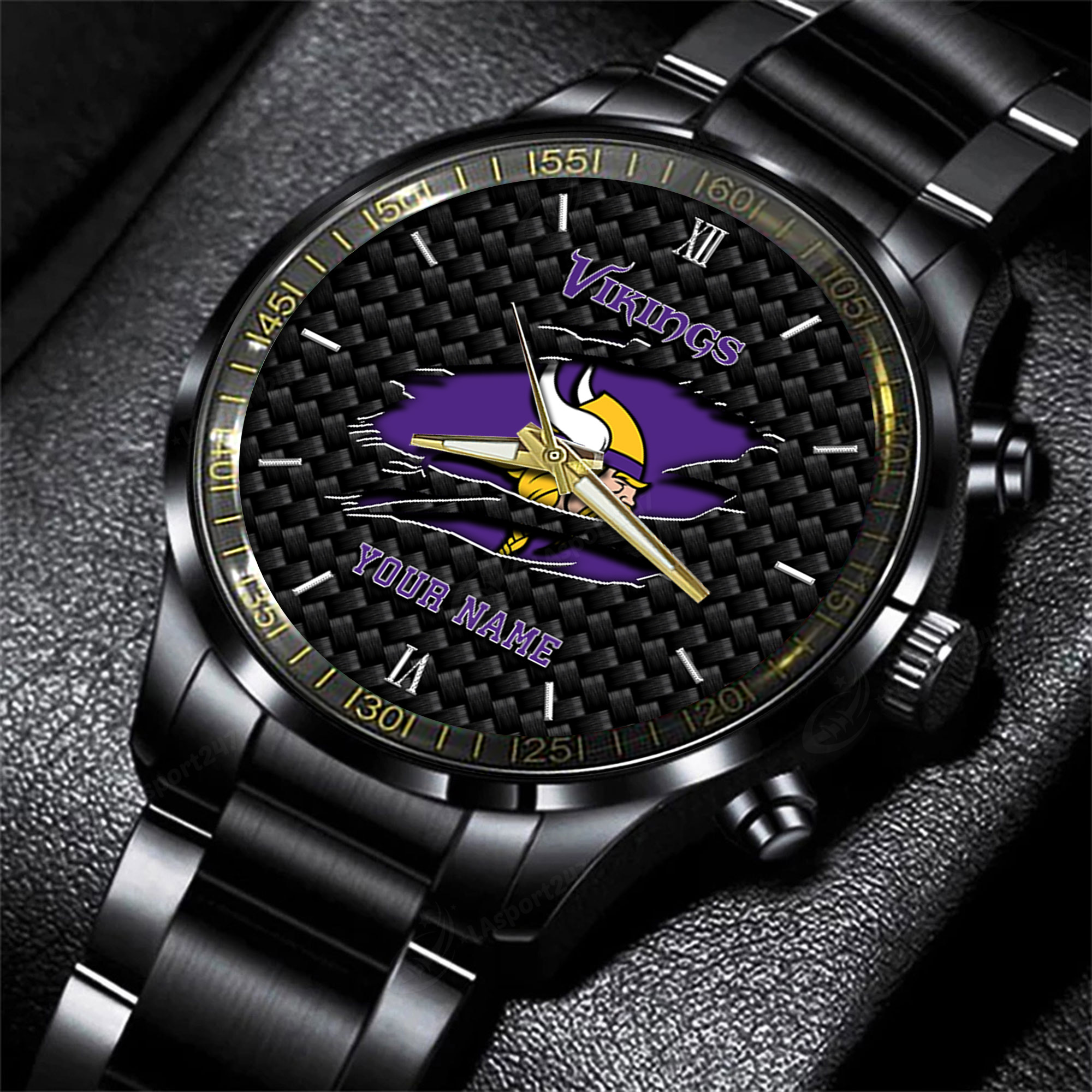 minnesota vikings nfl personalized sport black fashion watch aqowm