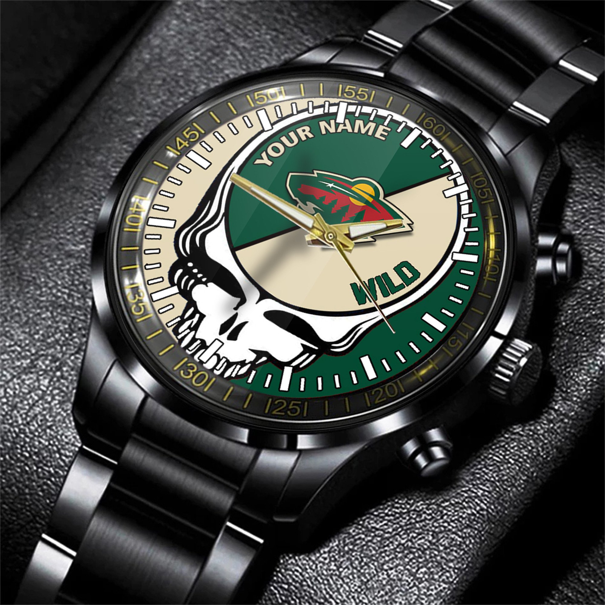 minnesota wild nhl skull personalized hand watch gift for fans v1vpf