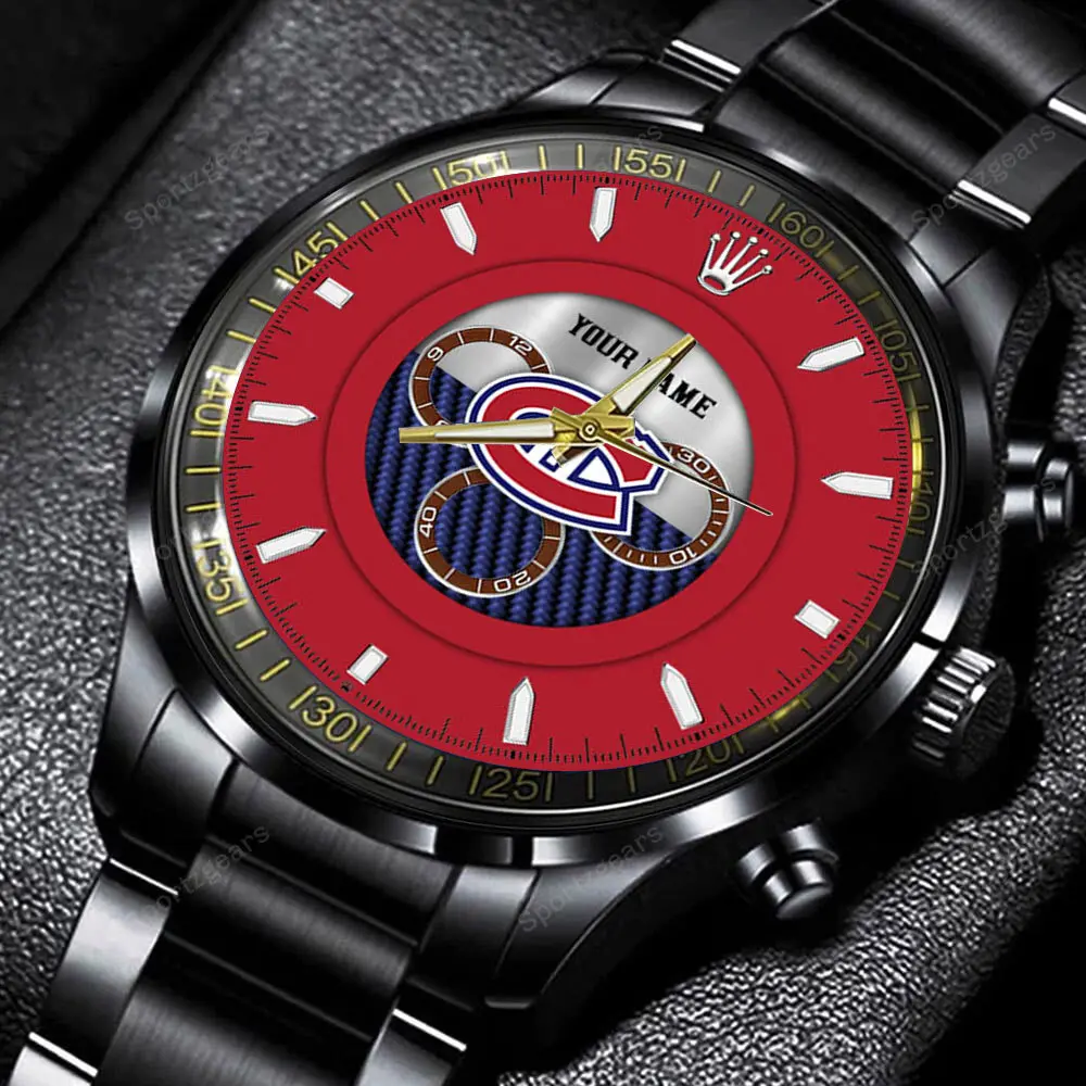 montreal canadiens nhl black stainless steel hand watch custom name gg7gm