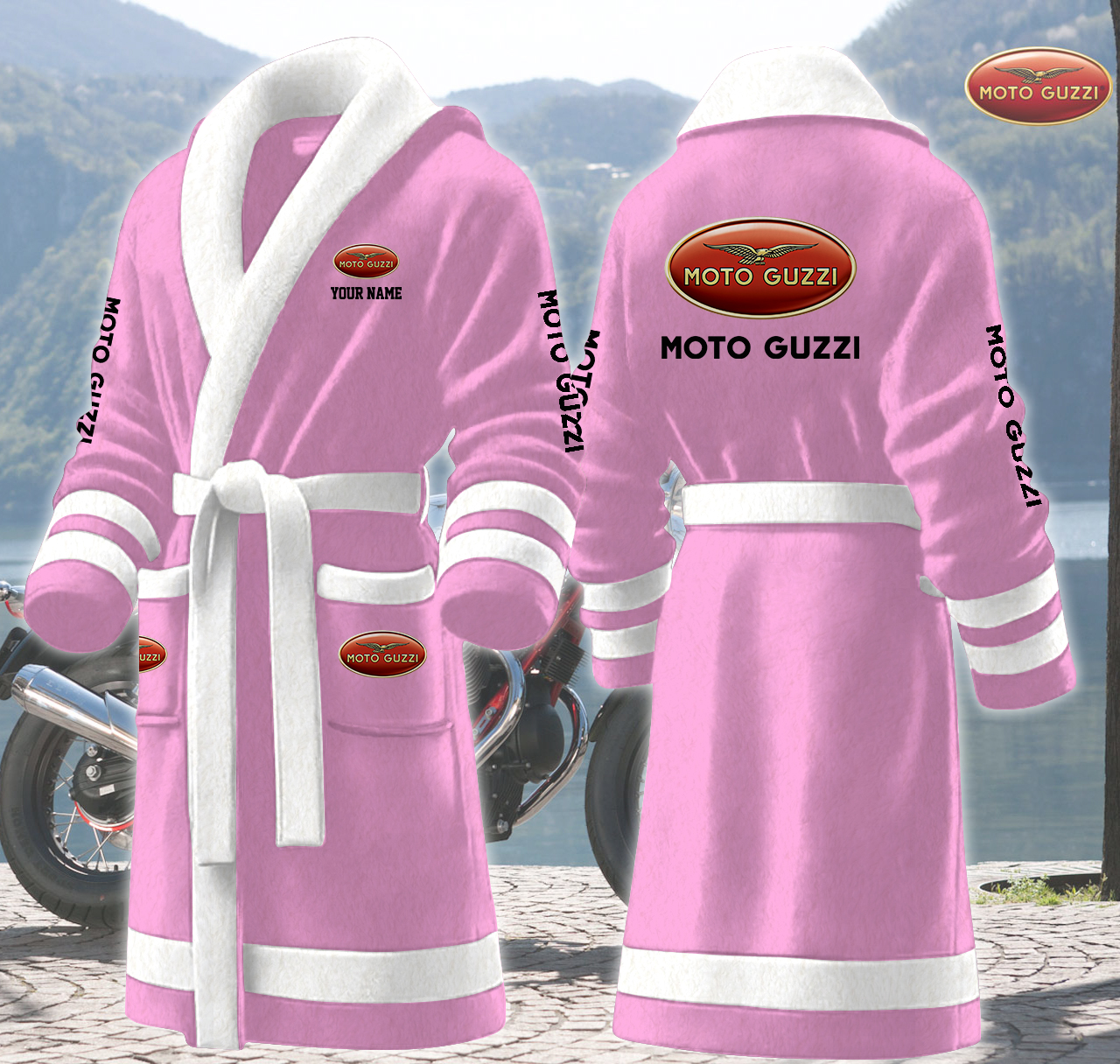 moto guzzi motocycles personalized fleece bathrobe 7b8iv