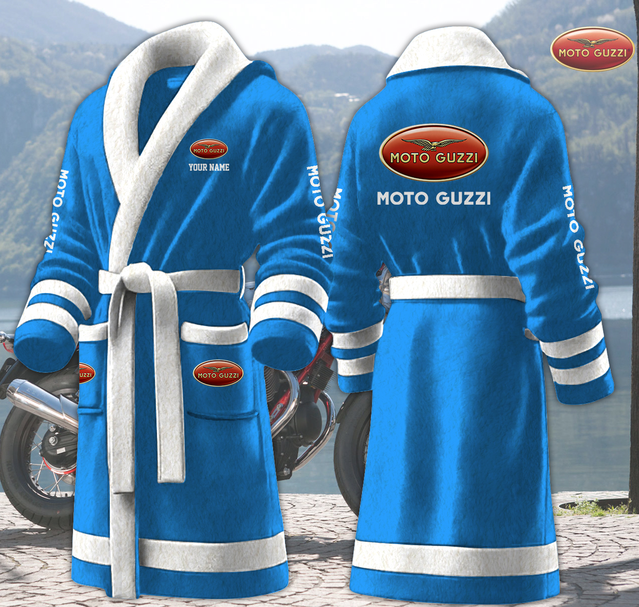 moto guzzi motocycles personalized fleece bathrobe 7rryk