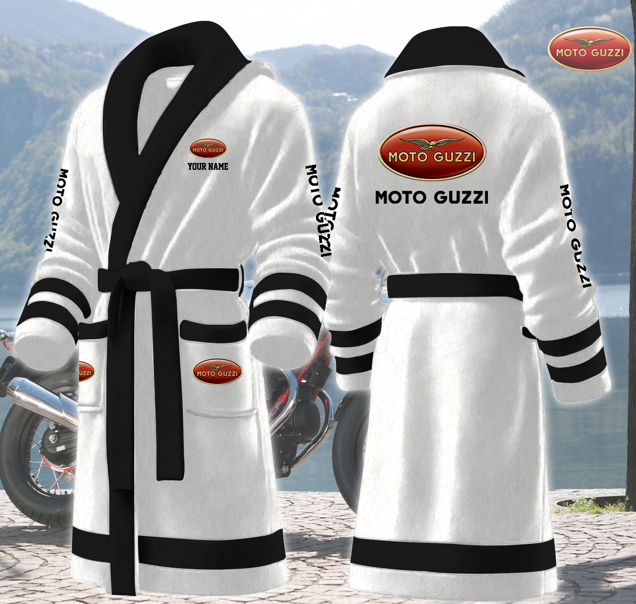moto guzzi motocycles personalized fleece bathrobe mohfb