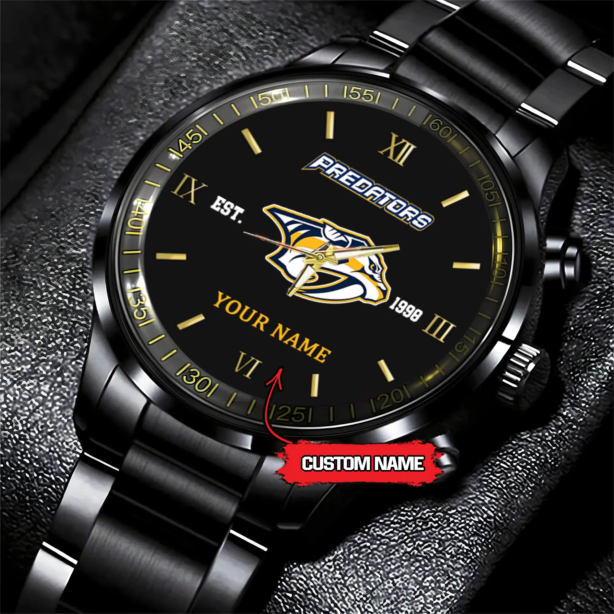 nashville predators nhl hockey game time custom black fashion watch mbv3b