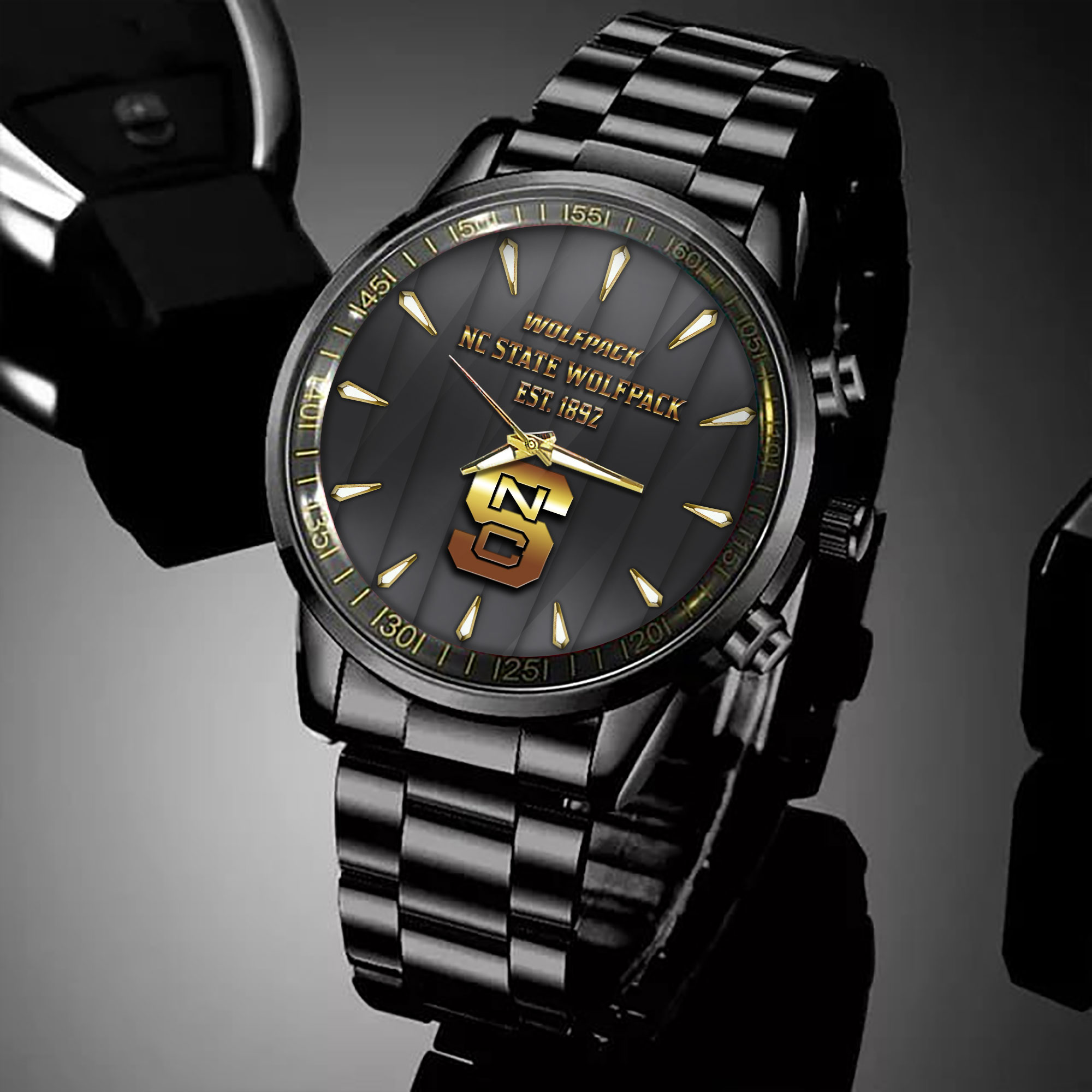 nc state wolfpack ncaa personalized black hand watch for fans yjnmc
