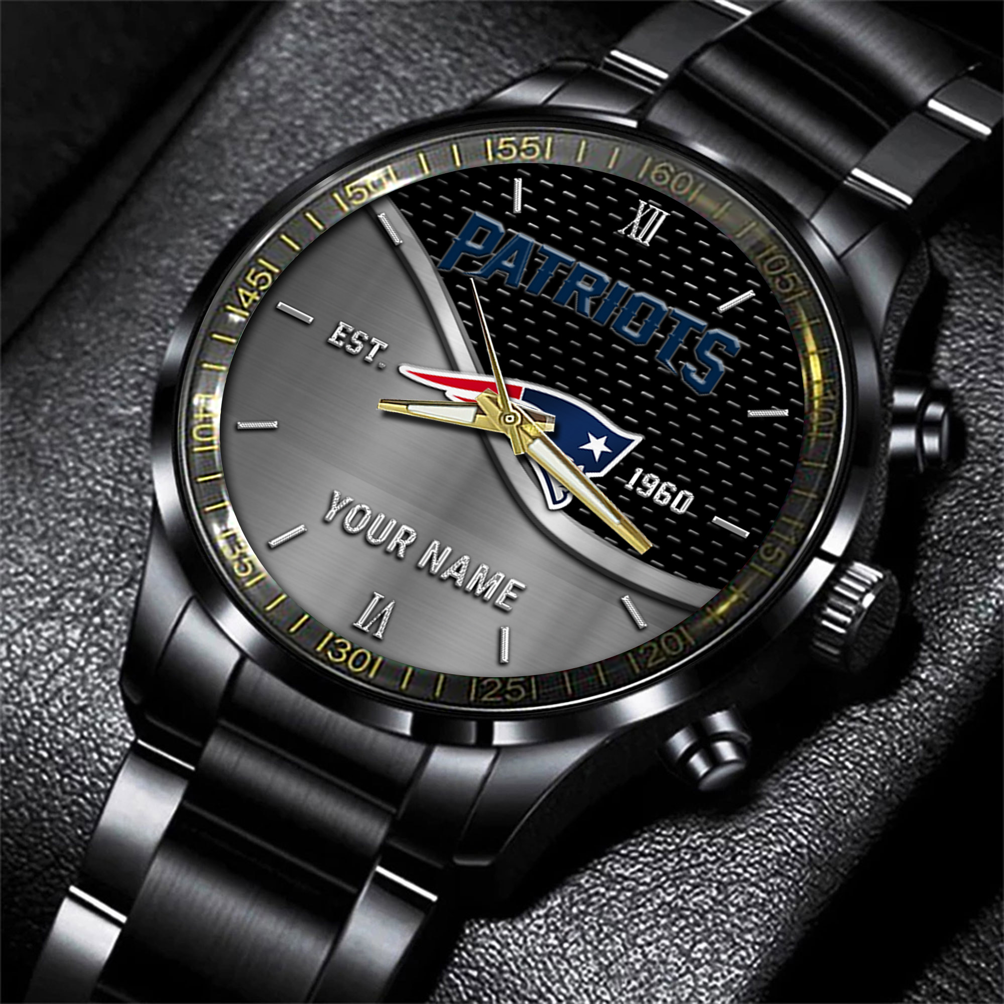 new england patriots nfl black fashion hand watch custom your name gift for fan 45ol6